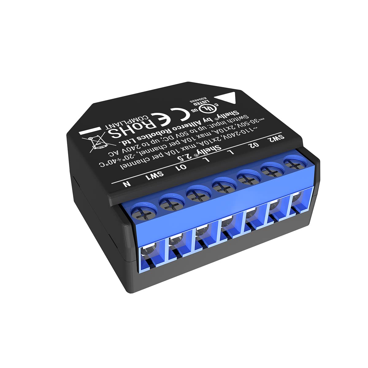 Shelly 2.5 Relay Switch, Wifi Smart Home Automation, Compatible With Alexa & Google Home, Ios Android, No Hub Required, Wireless