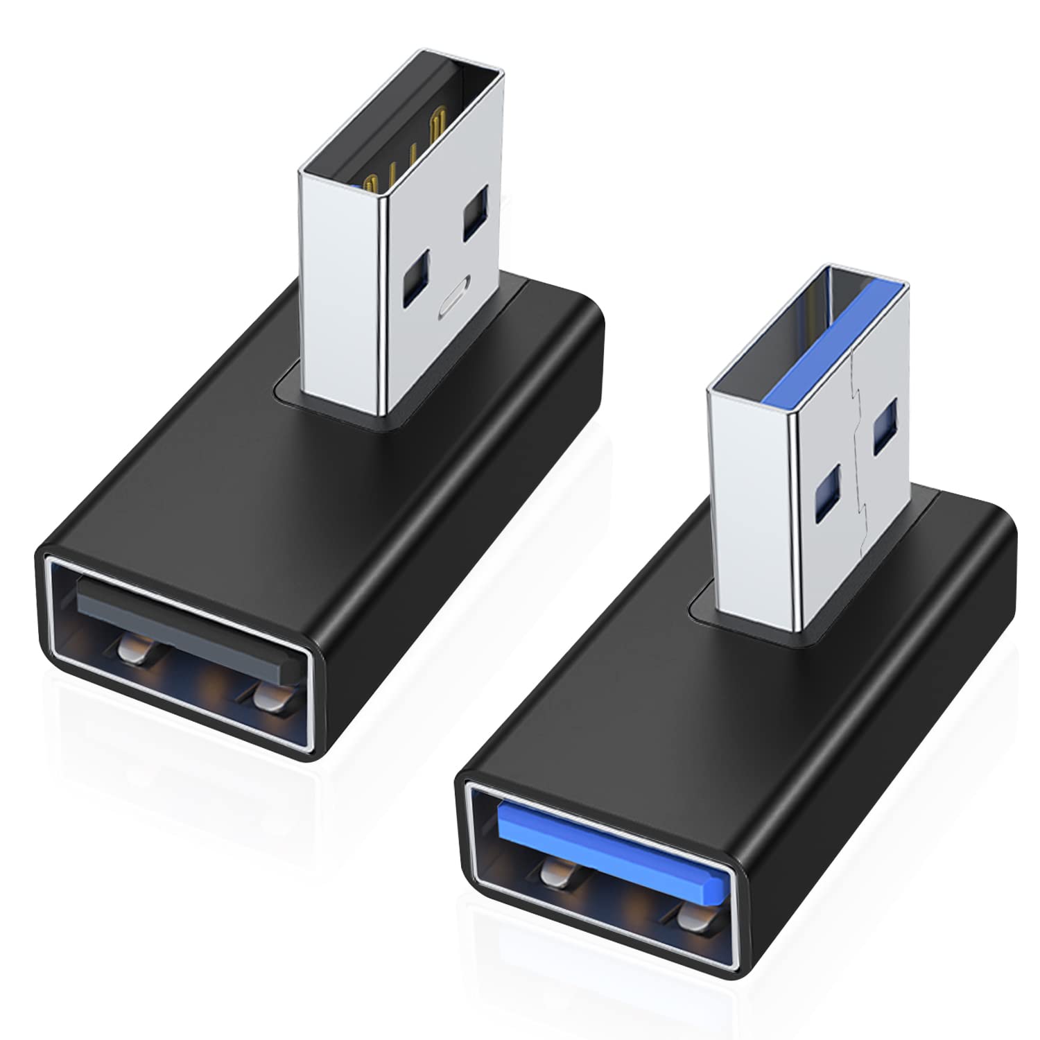 Areme 90 Degree Usb 3.0 Adapter 2 Pack, Left And Right Angle Usb A Male To Female Converter Extender For Pc, Laptop, Usb A Charger, Power Bank And More (Black)
