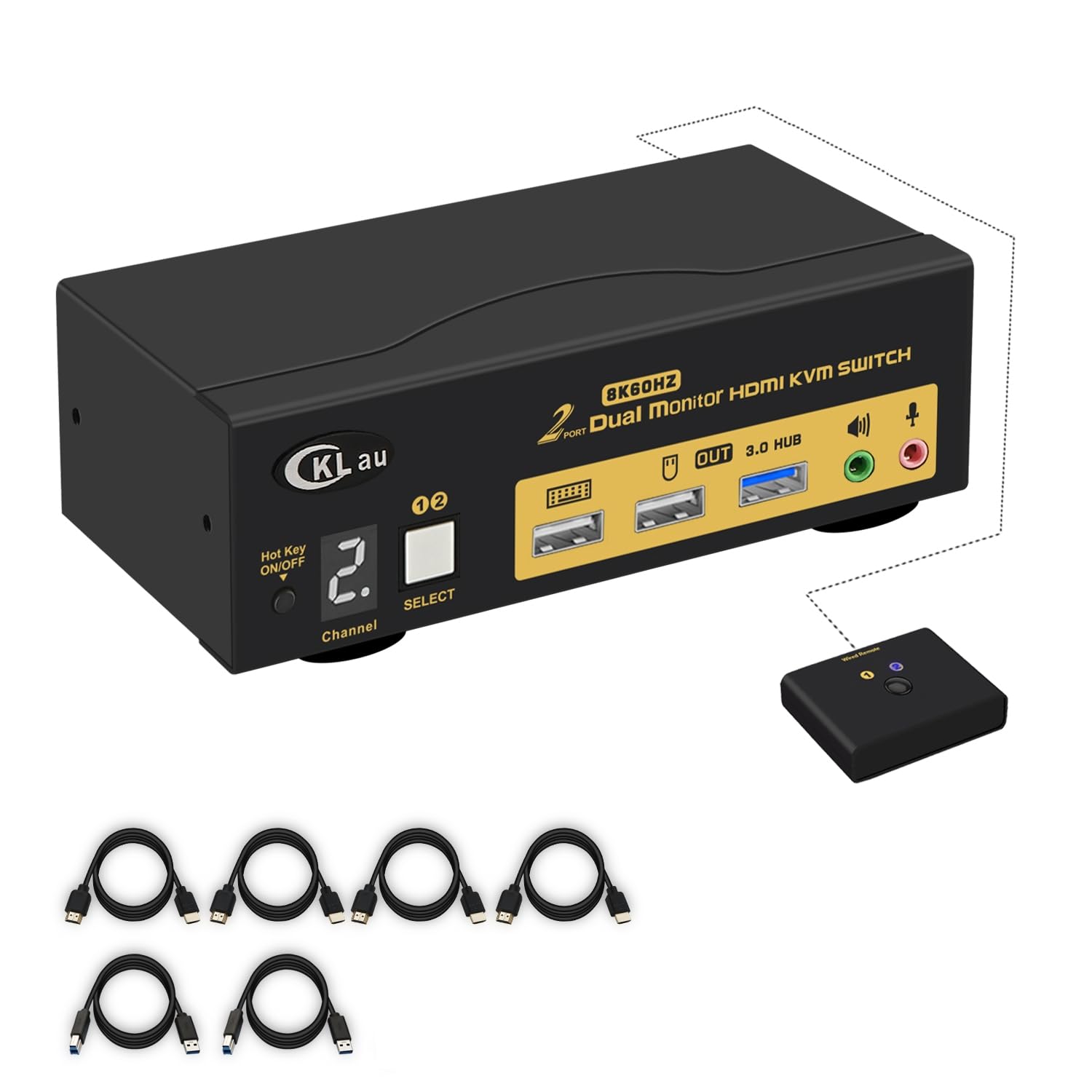 Cklau 2X2 Usb 3.0 Hdmi Kvm Switch 2 Monitors 2 Computers With Cables Support 8K@60Hz, 4K@144Hz, Emulation Edid, Hotkey Switching