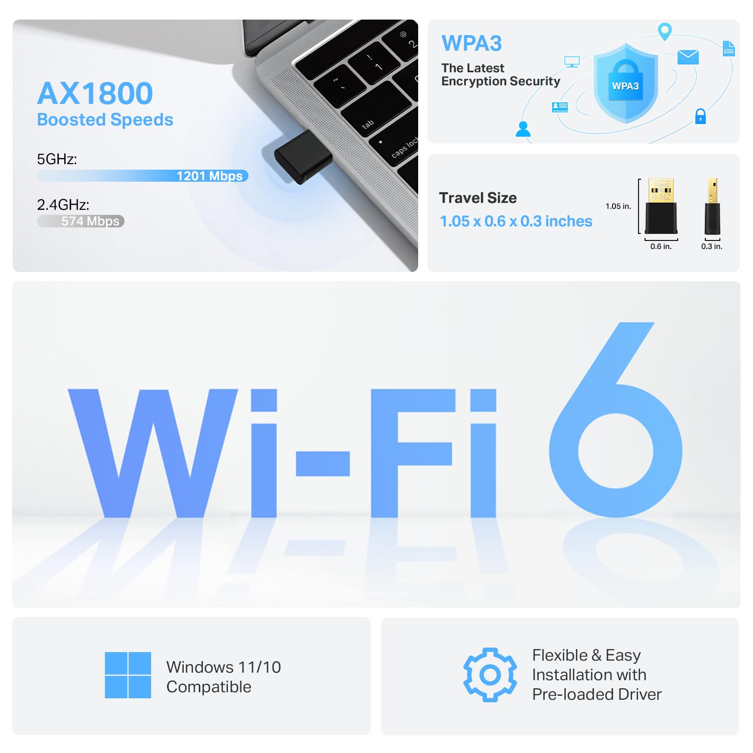 Tp Link Nano Usb Wifi 6 Adapter For Pc(Archer Tx20U Nano)  Ax1800 2.4G/5G Dual Band Wireless Network Transceiver Adapter For Des