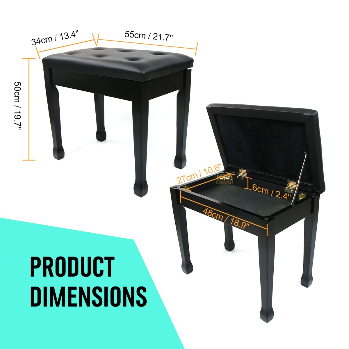 Filisite Piano Bench With Waterproof Padded Cushion, Makeup Stools For Vanity, Bench For Living Room/Bedroom Xj580-2(Black)