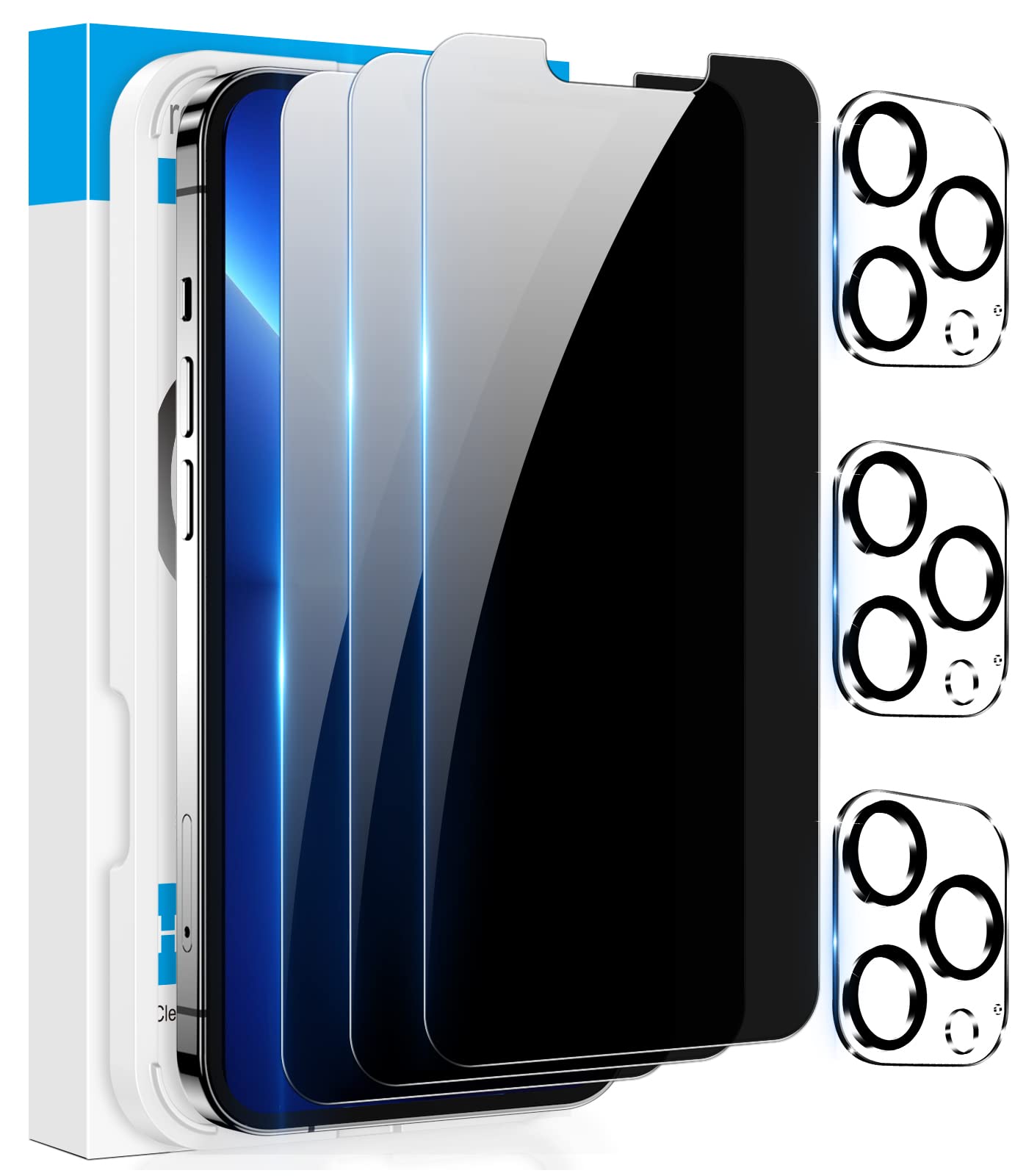 Fotbor [3+3 Pack] Iphone 13 Pro Max Privacy Screen Protector With Camera Lens Protector, Anti Spy Private Full Coverage Bubble F