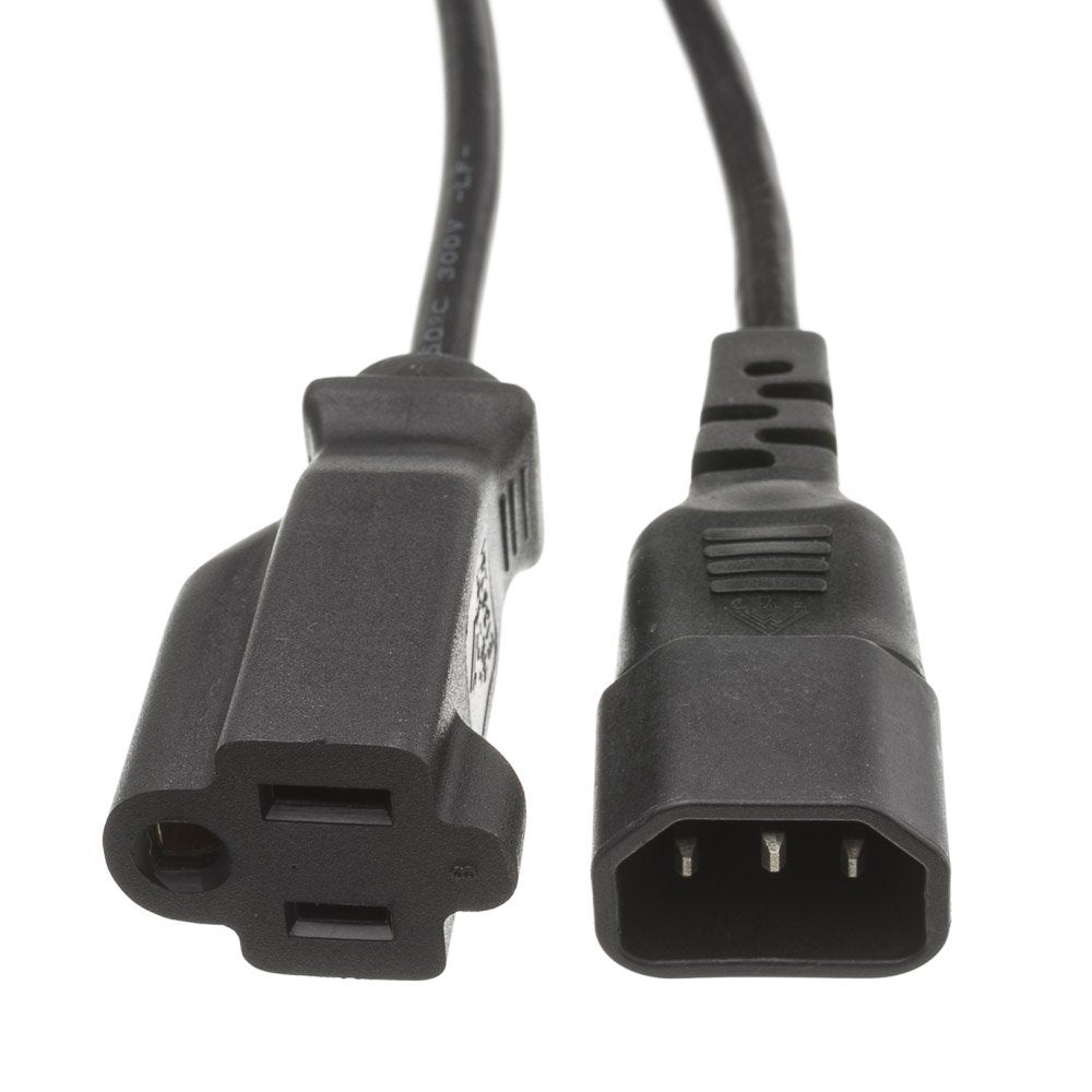 1 Feet Computer/Monitor Power Cord Adapter, Nema 5 15R Female To C14 Male Plug, 3 Pin, 18 Awg, 10 Amp, Power Cable For Pc/Monito