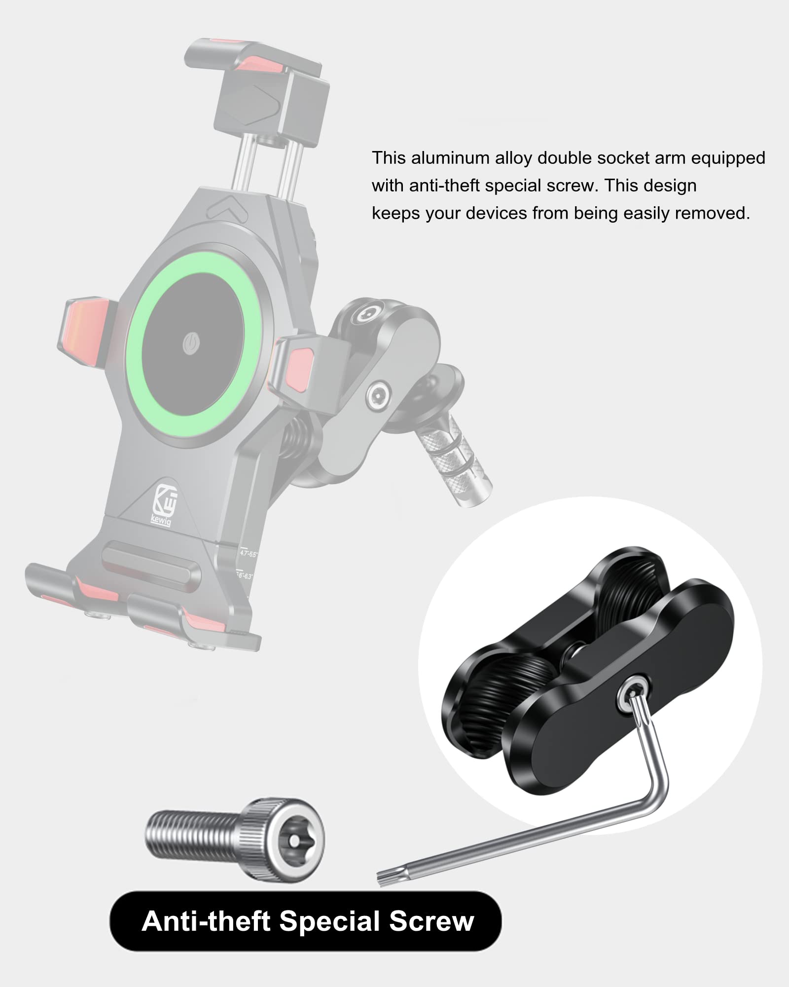 Brcovan Aluminum Alloy Anti Theft Double Socket Arm Compatible With Ram Mounts B Size 1'' Ball Components & Bike Motorcycle Phone Mount Holder With 1'' Ball Adapter