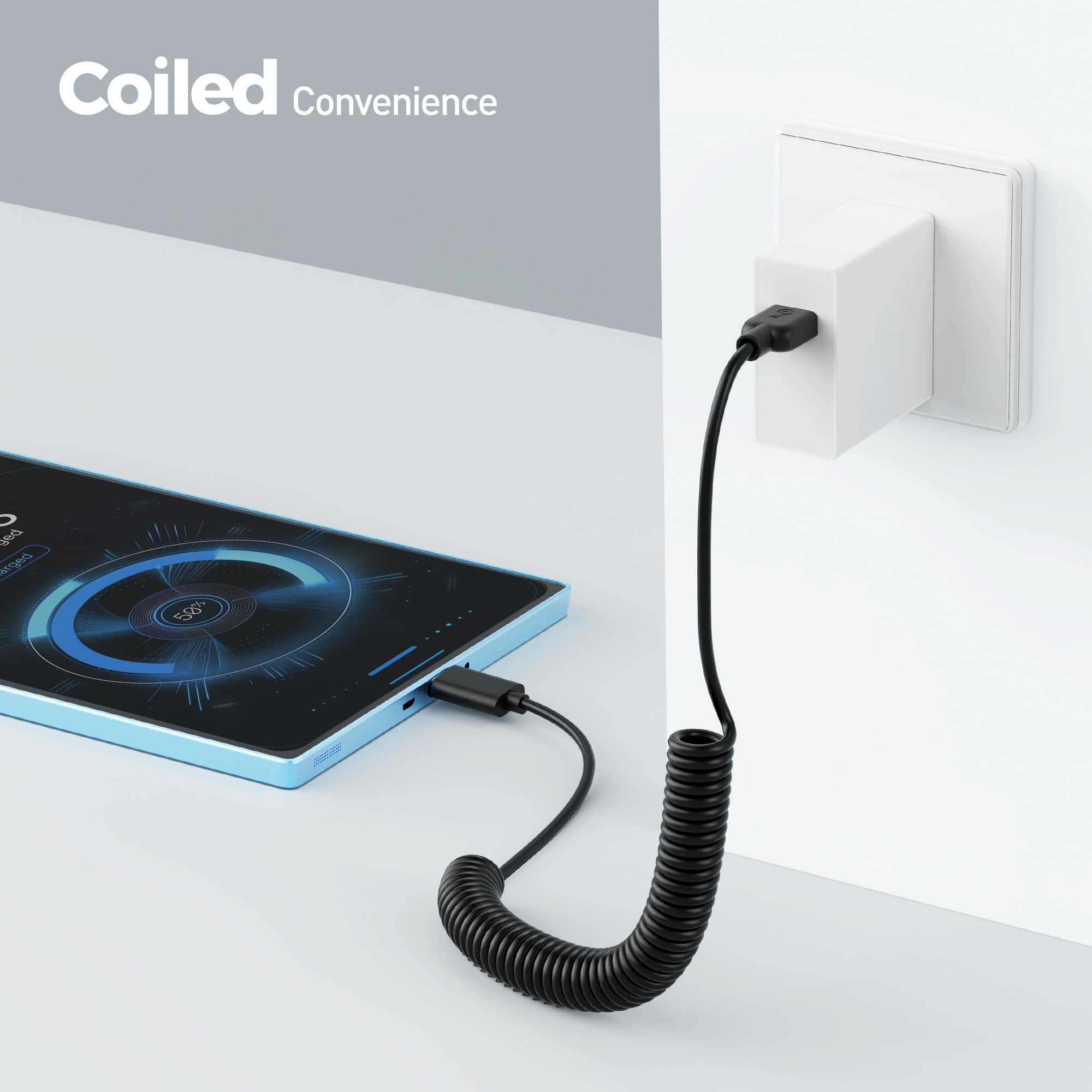 Cable Matters USB to USB C Coiled Cable with 3A/15W Fast Charging 1 4ft, Support Apple CarPlay, Android Auto, Coiled USB A to USB C Cable, for iPhone 16/15 Pro Max Plus, Galaxy S23, iPad