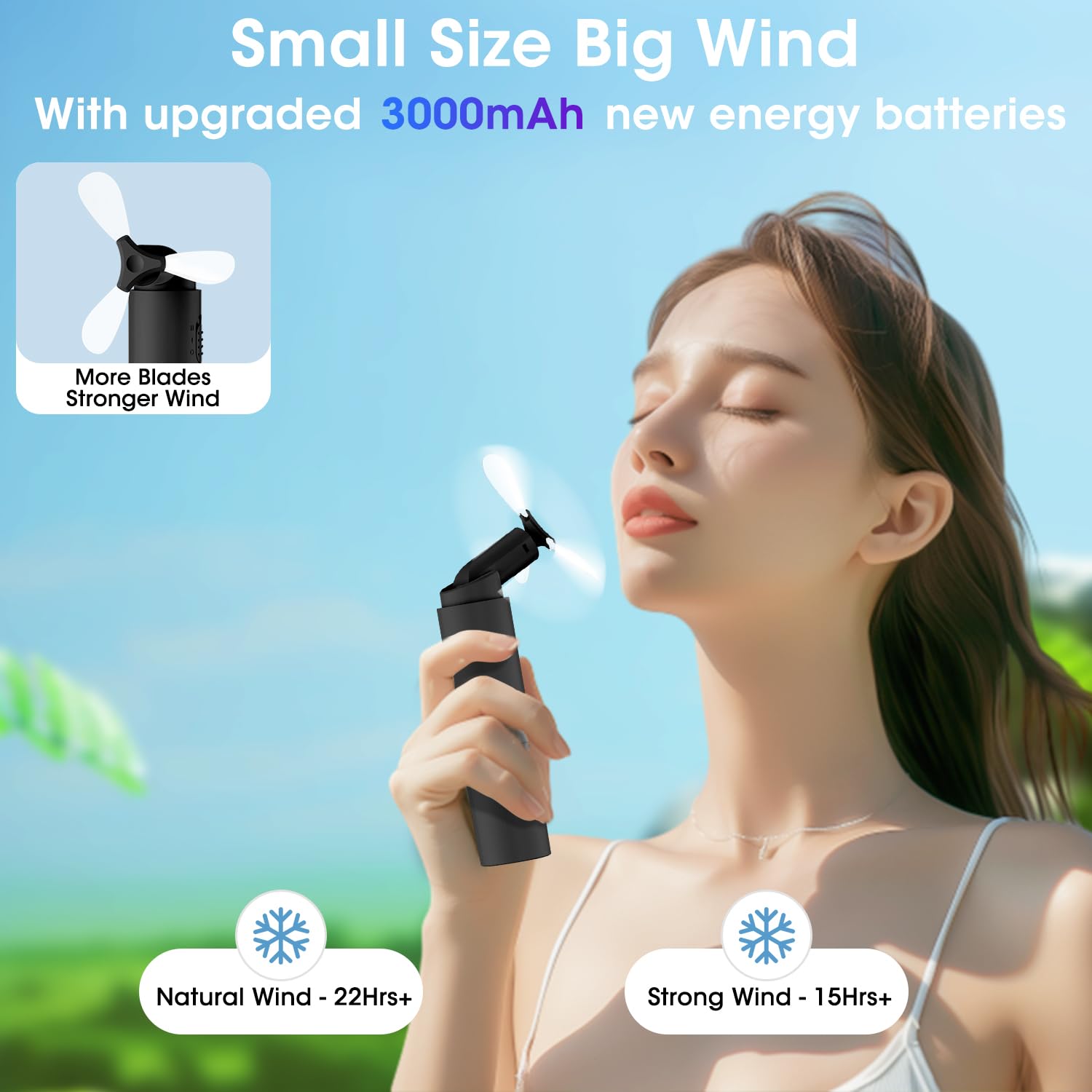 Olv Handheld Mini Fan Portable Rechargeable 3000Mah Usb Battery Powered 22+Hrs Runtime Small Hand Held Fan Foldable Pocket Perso