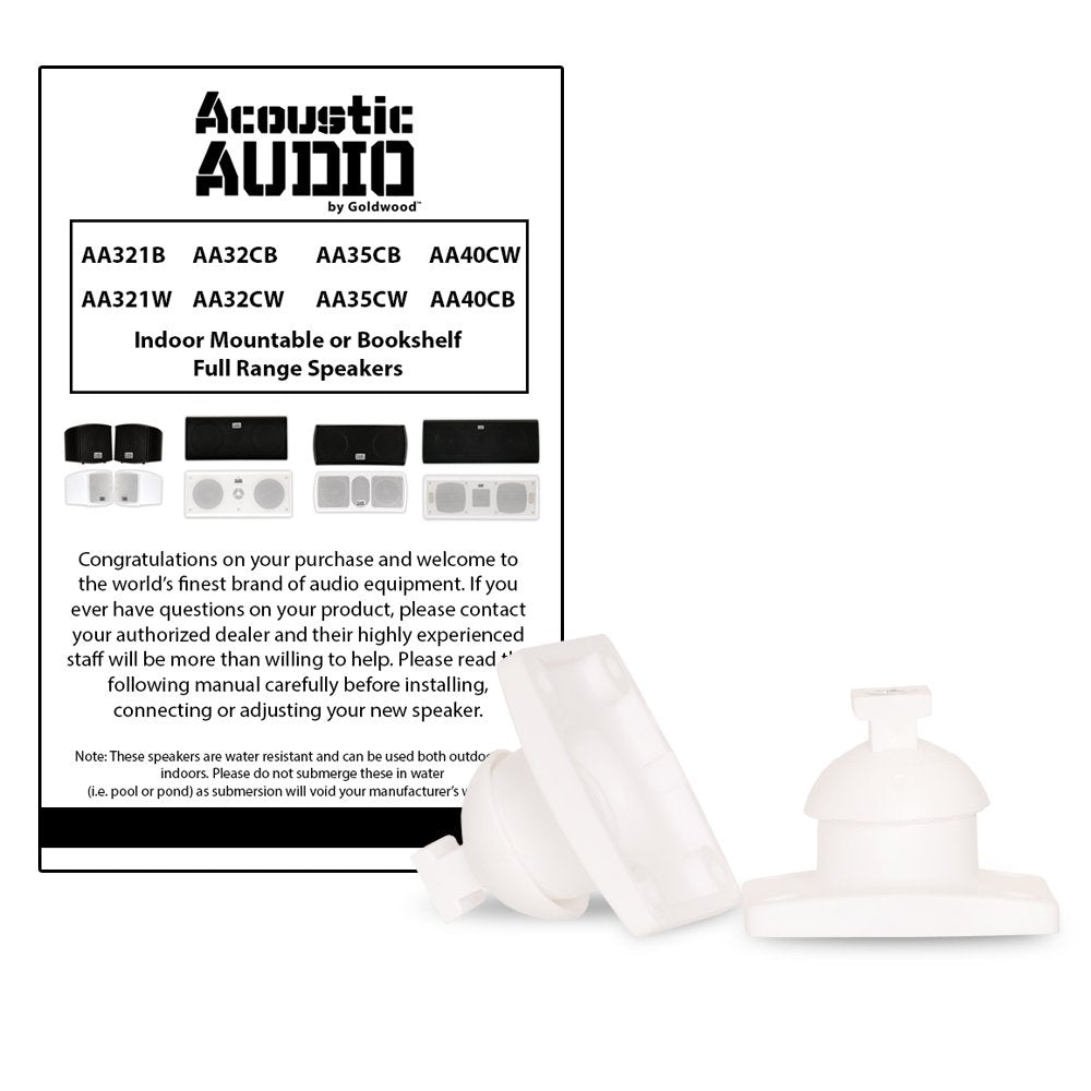 Acoustic Audio Aa321W Mountable Indoor Speakers 800 Watts White Bookshelf 2 Pair Pack Aa321W 2Pr