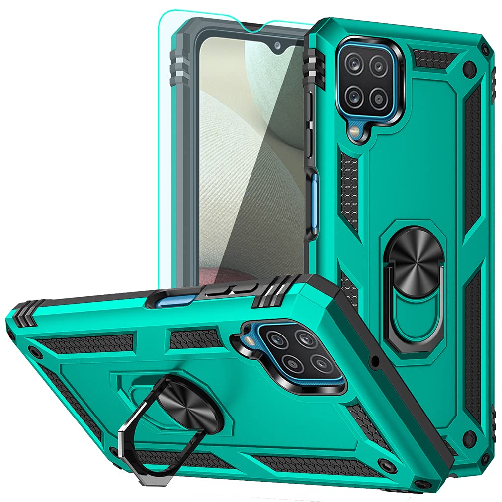 Yzok For Galaxy A12 Case, Samsung A12 Case, With Hd Screen Protector,[Military Grade] Ring Car Mount Kickstand Hybrid Hard Pc So