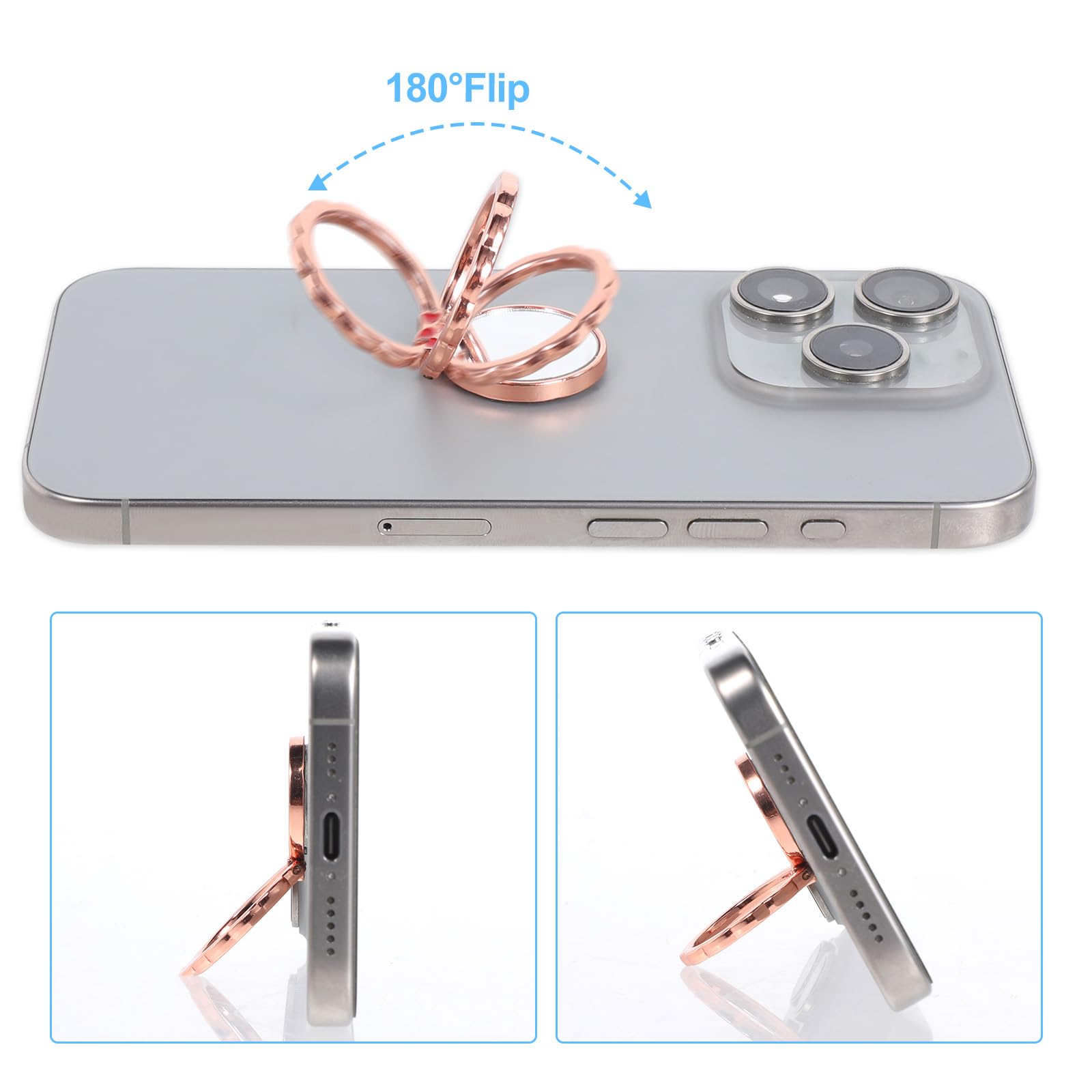 4Pcs Mirror Cell Phone Grip Stand Built-In Mirror For Case, Bow Metal Finger Ring Socket Grip Kickstand Cell Phone Ring Holder F