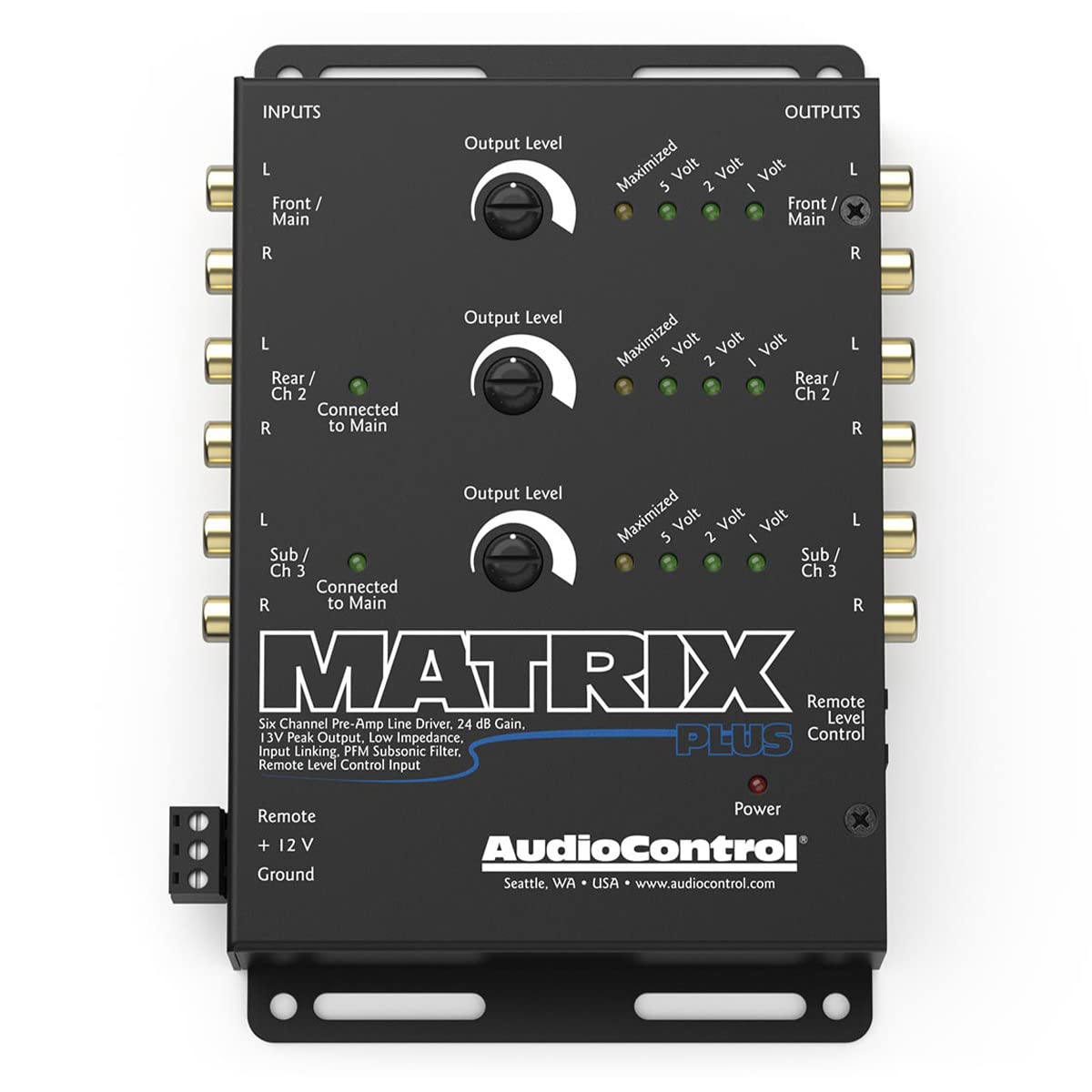 Audiocontrol Matrix Plus Black Six Channel Line Driver With Remote Level Control Input