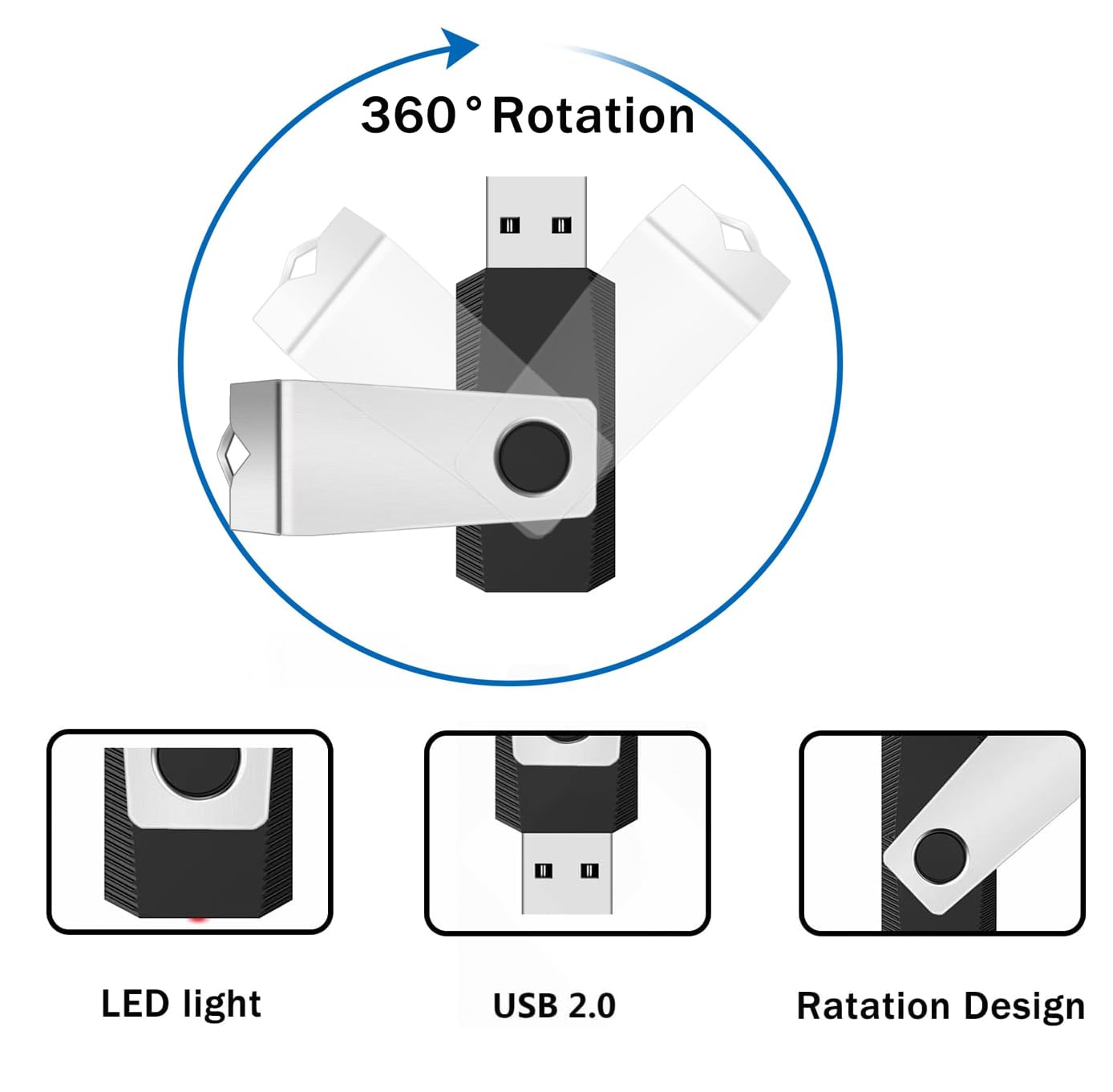 Wooolken 100 Pack 128 Mb Usb 2.0 Flash Drives Bulk With Lanyards Swivel Pen Drive Thumb Drive With Led Light,Ideal For Weddings,