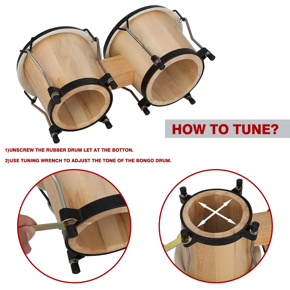 Glory Bongo Drums 6    And 7    Wood Percussion Instrument Bongos With Bag And Tuning Key,Natural