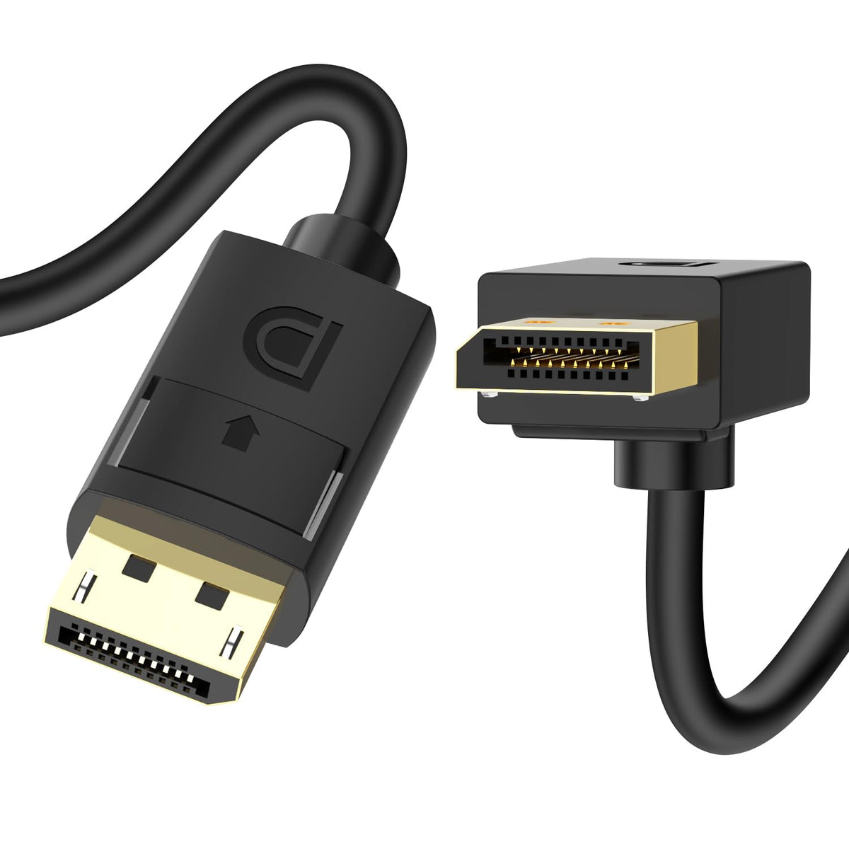 J&D Angled Displayport 1.4 Cable, 90 Degree Upward Right Angle Displayport Cable V1.4 Support Up To 8K/60Hz, 4K/144Hz For Gaming