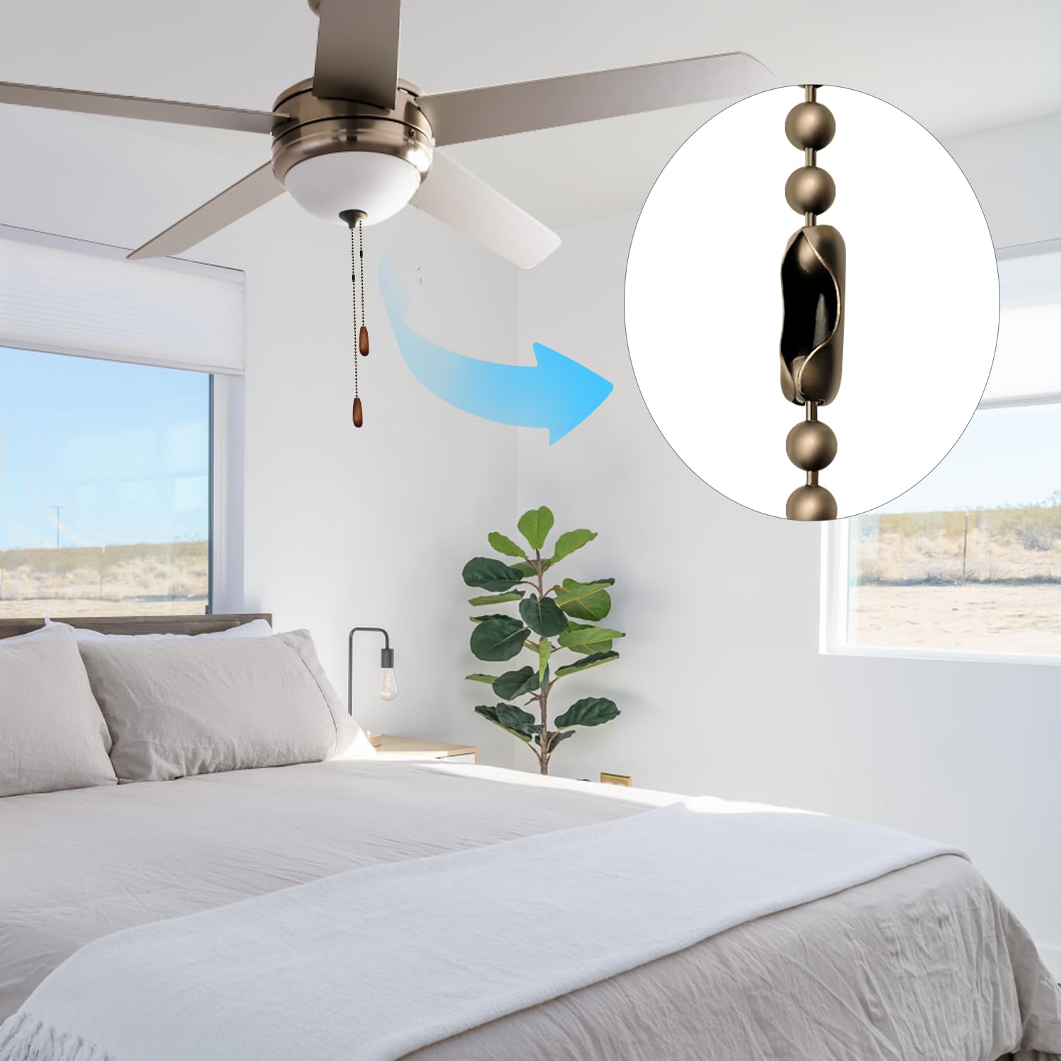 Ceiling Fan Pull Chain Extender, 12Feet 3Mm Diameter Beaded Ball Fan Light Extension Pull Chain With 10 Matching Connectors (Ant