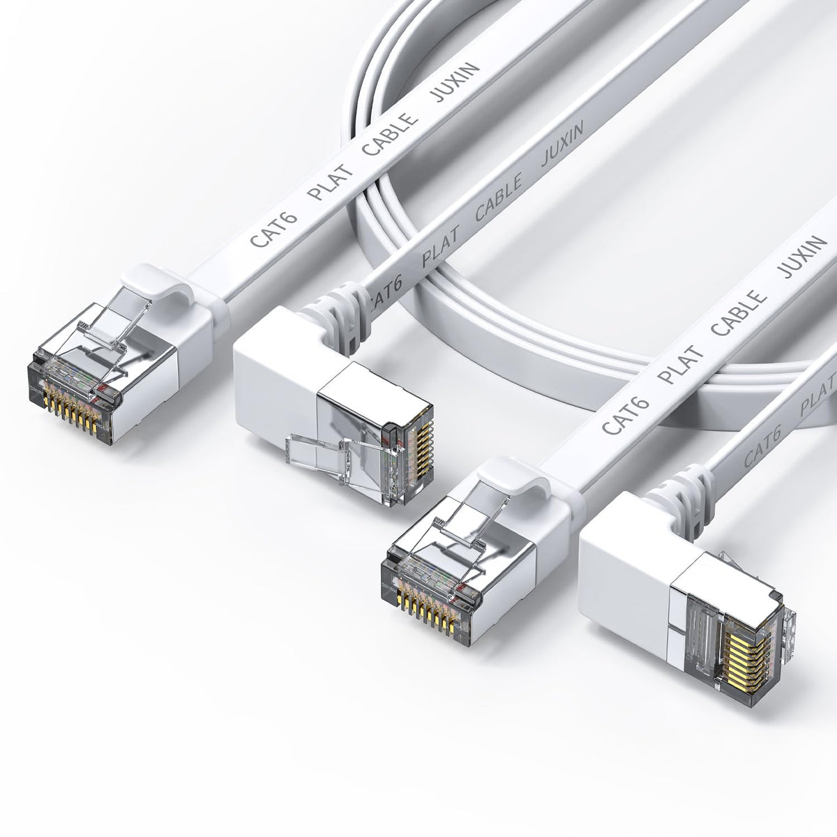 Juxinice 2Pack 90 Degree Cat 6 Ethernet Cable Flat Right Angle Cat6 Ethernet Patch Cable 3Ft, 10Gbps High Speed Flat Cat7 Gigabit Internet Network Lan Patch Cords   White(Upward+Downward) Angle