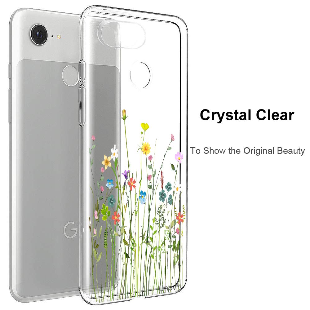 Unov Pixel 3 Phone Case Clear Embossed Floral Pattern Soft TPU Shock Absorption Protective Back Cover Flower Bouquet 5.5 inch