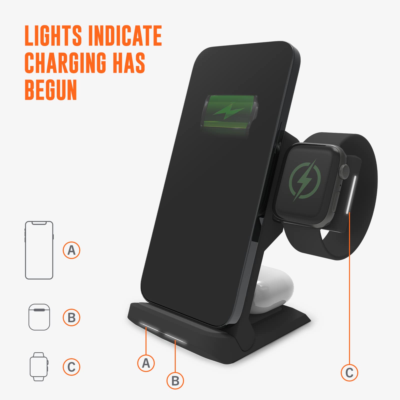 Stm Chargetree Go: 3 In 1 Portable Qi Certified Wireless Charging Station For Iphone 14, 13 & 12 Series, Apple Watch, And Airpod