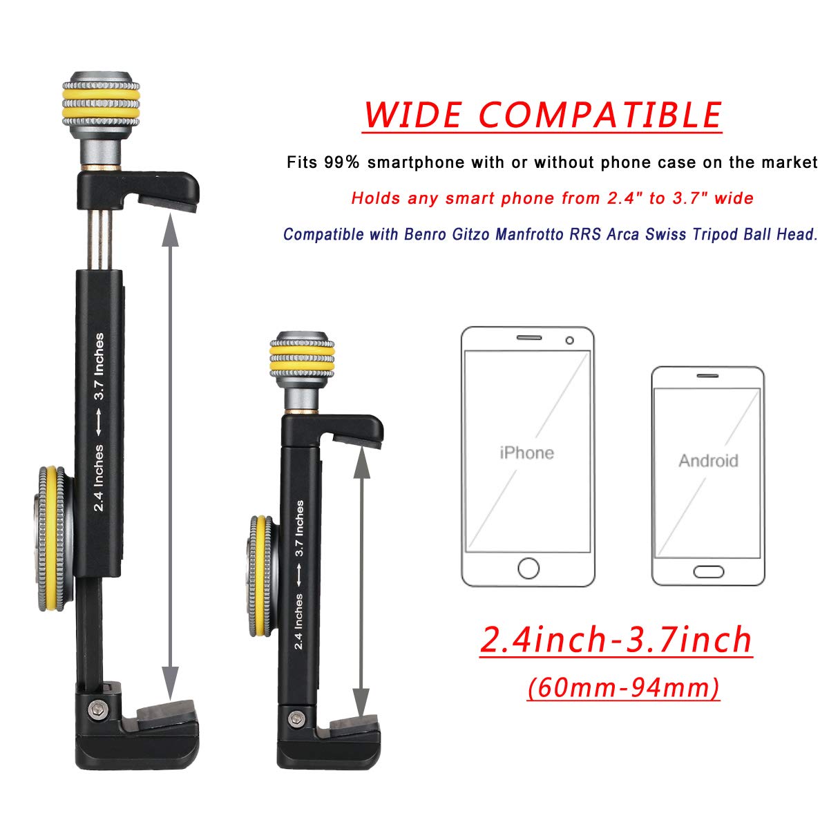 Fayeegin Phone Mount For Tripod, Smartphone Tripod Adapter For Iphone Samsung Cell Phone Stand Holder With Cold Shoe And Arca Sw