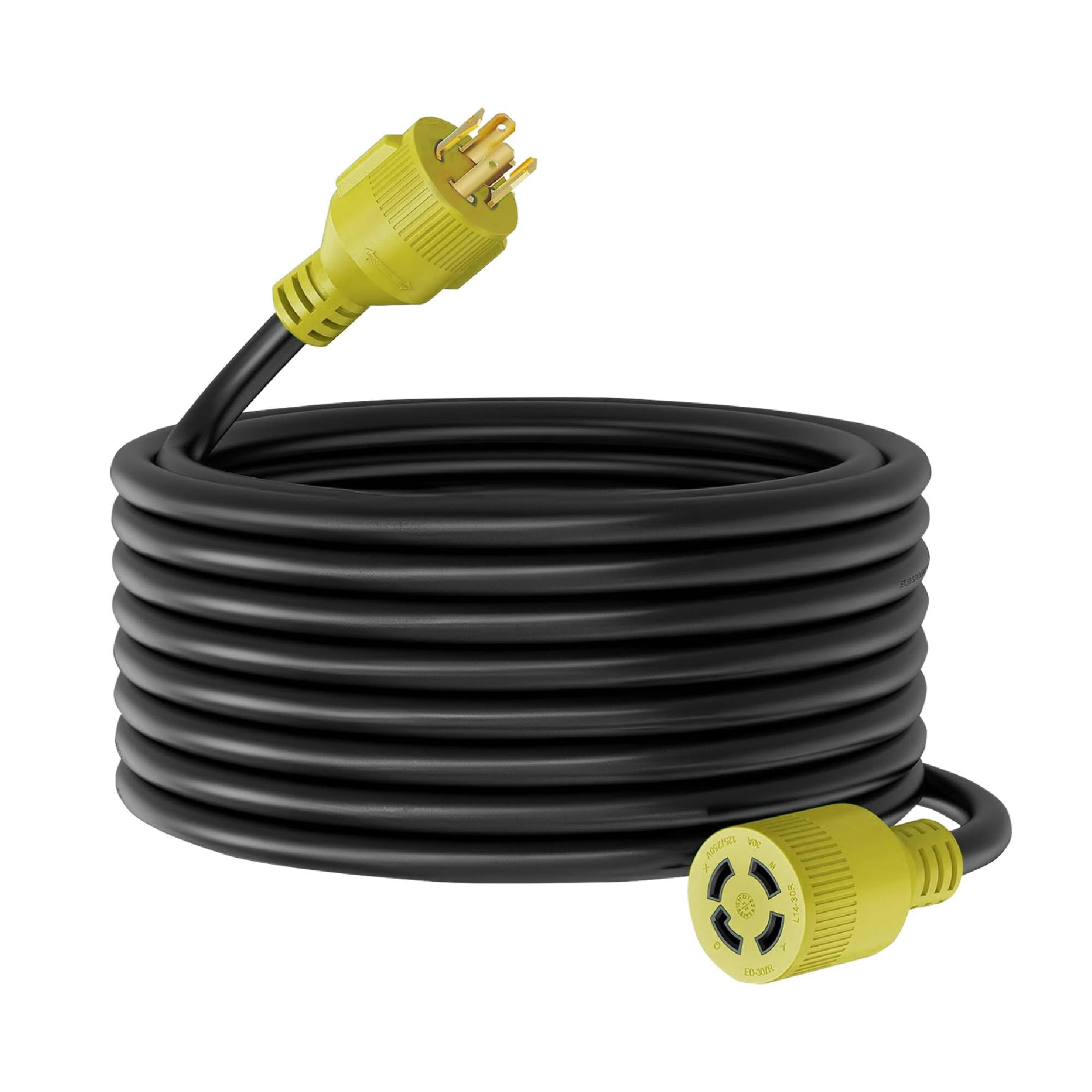 50ft Generator Extension Cord 30 AMP 4-Prong (L14-30P / L14-30R) - 10AWG4 125/250V STW - Hook and Loop Strap UL Approved by Life