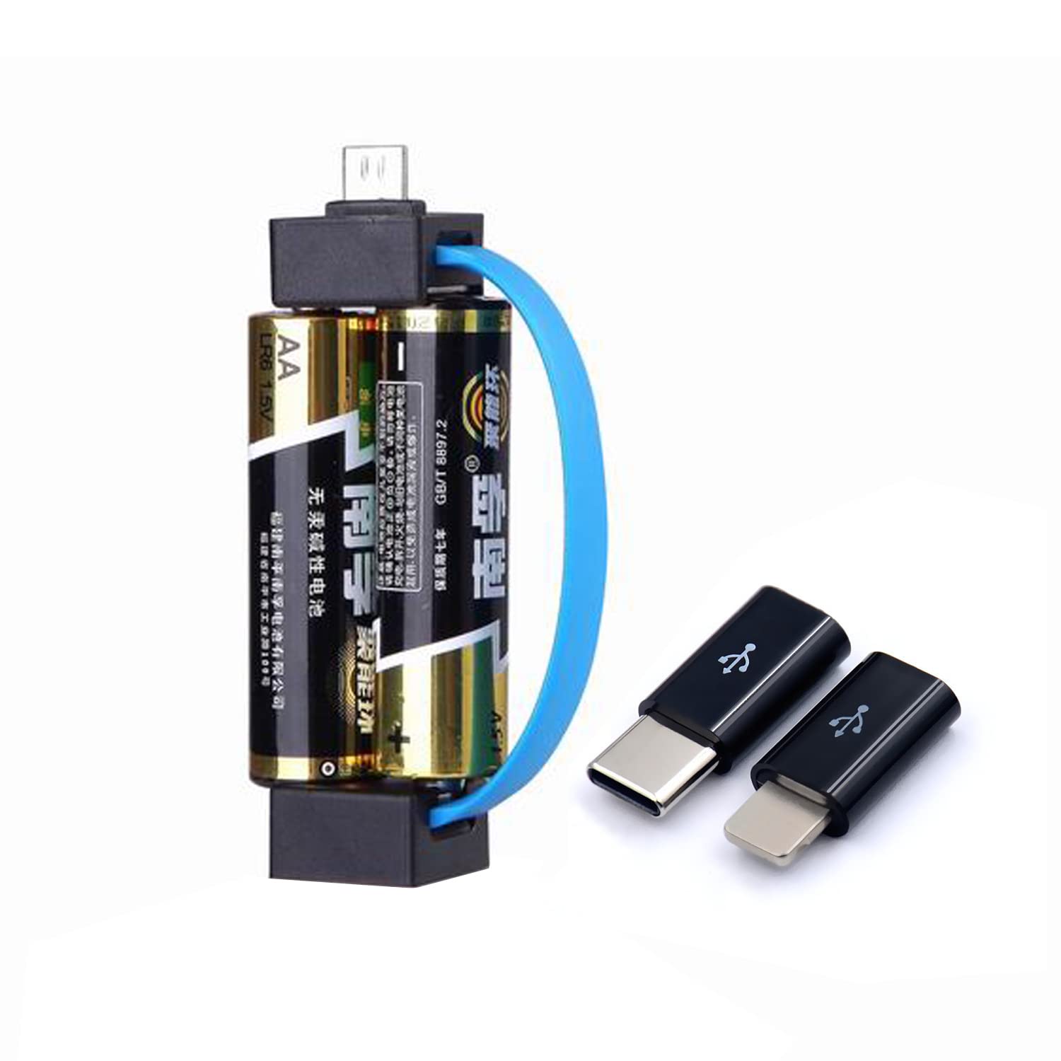 Cacacol Portable Magnetic Aa/Aaa Battery Phone Emergency Charger With Microusblightning Adapter And Microusbtypec Adapter Suit