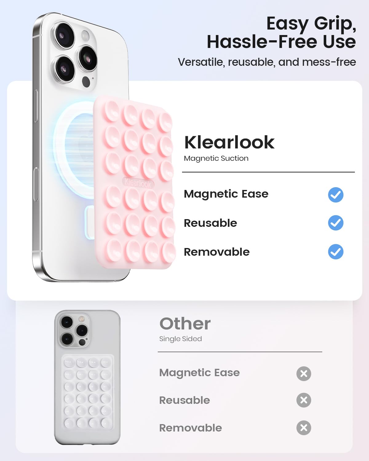 Klearlook Magnetic Suction Phone Mount For Magsafe Case, Silicone Sticky Phone Grip Holder For Iphone 16/15/14/13/12 Series, Rem