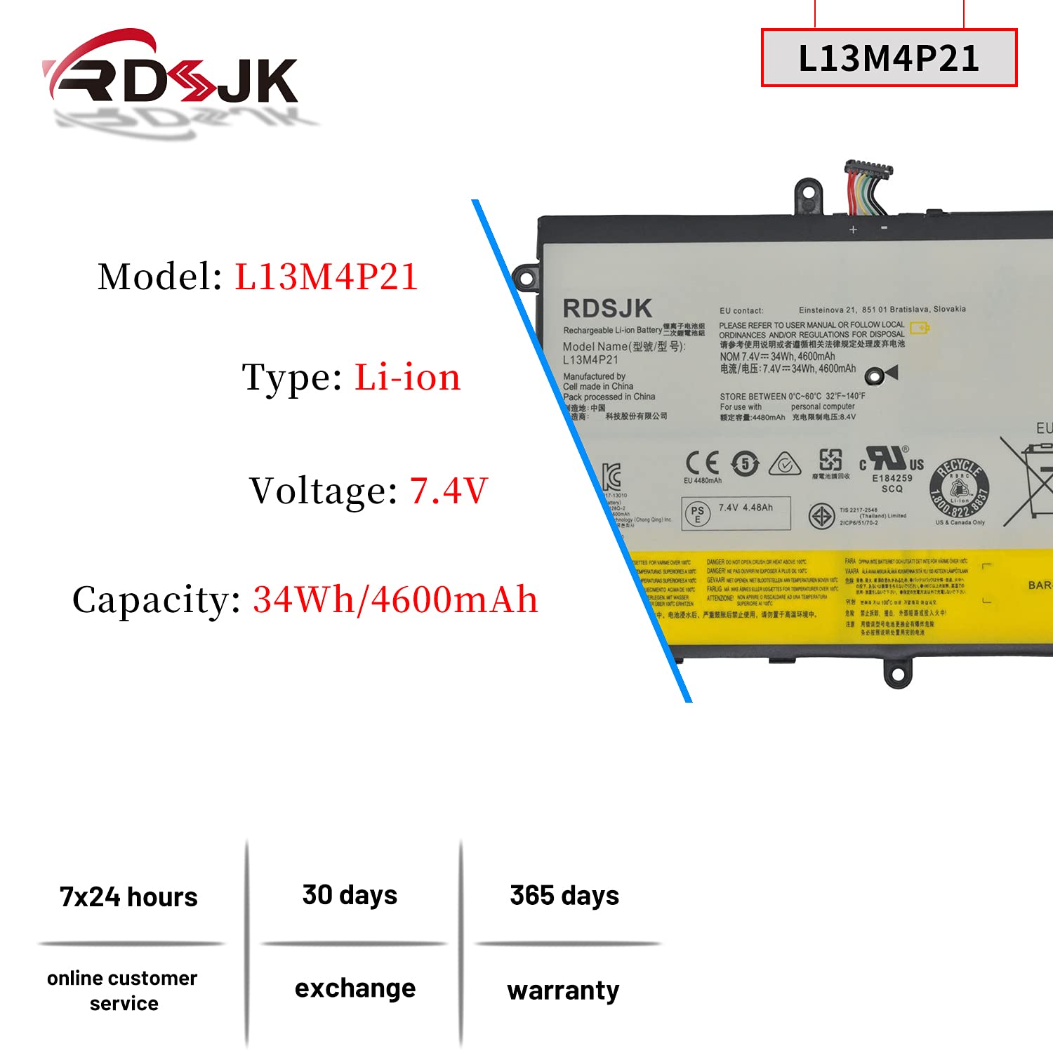 Rdsj L13M4P21 L13L4P21 Laptop Battery For Lenovo Ideapad Yoga 2 11 11 59417913 20332 20343 20428 80Cx 80Dl 80Gb 11.6'' Series 12