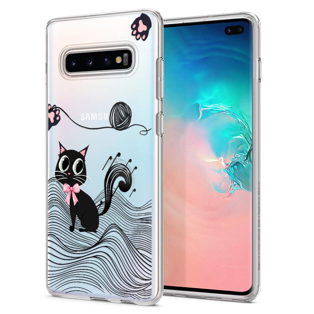 Unov for Galaxy S10 Plus Case, Clear with Design, Slim Fit Good Grip, Embossed Phone Case, Shockproof Protective Cover, Raised C