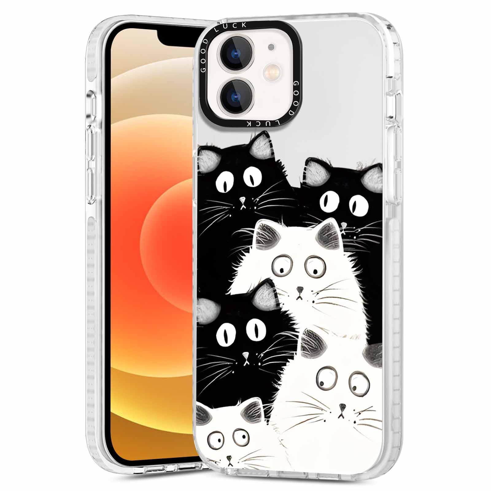 Rumdey 2 Pack Clear Phone Case For Iphone 12 / Iphone 12 Pro 6.1 Inch, Cute Black Cat Aesthetic Pattern Design Protective Soft S