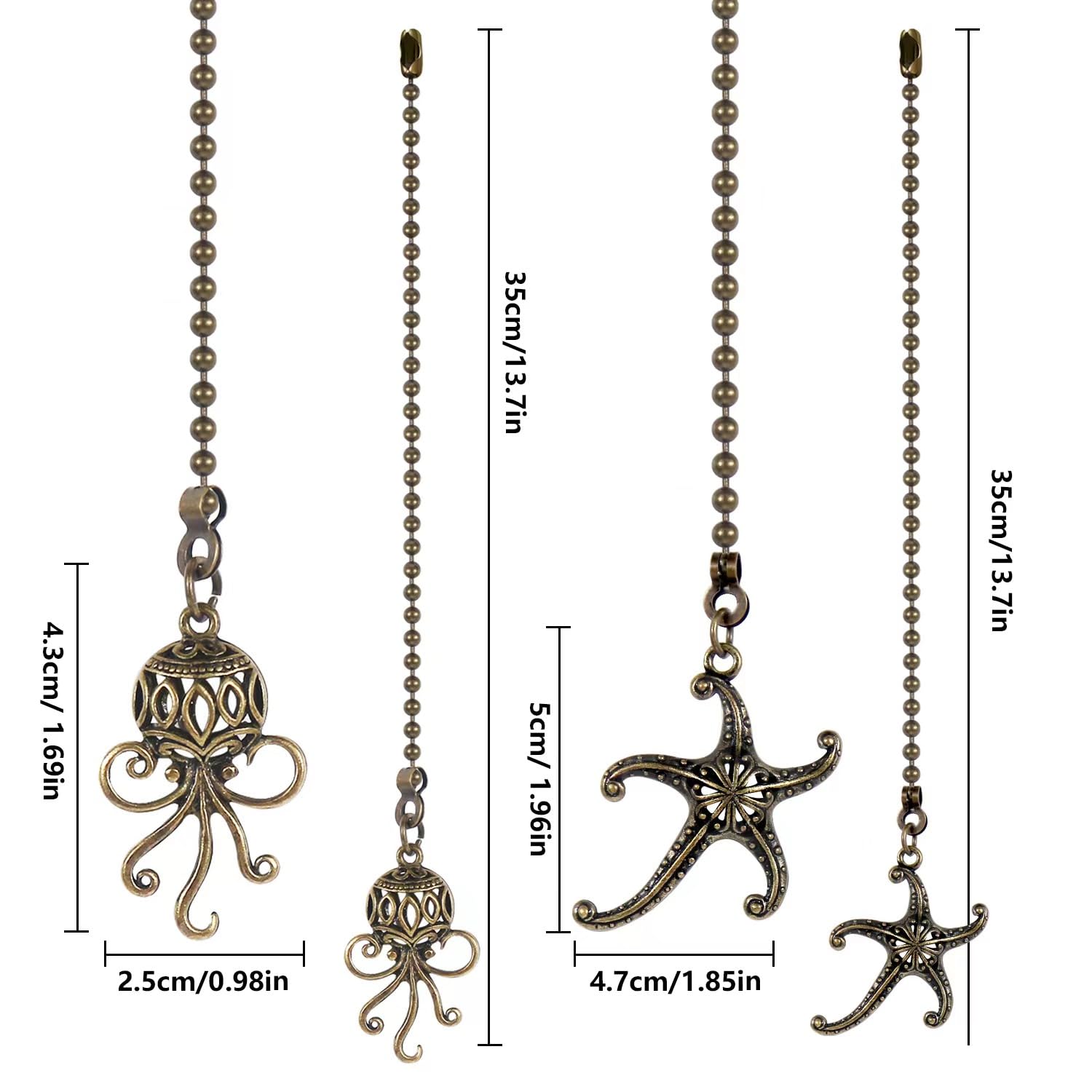 Dotlite Starfish And Octopus Ceiling Fan Pull Chain, Sea Ocean Theme Pulls Charm Extension Decorative,12In 3Mm Diameter Beaded F