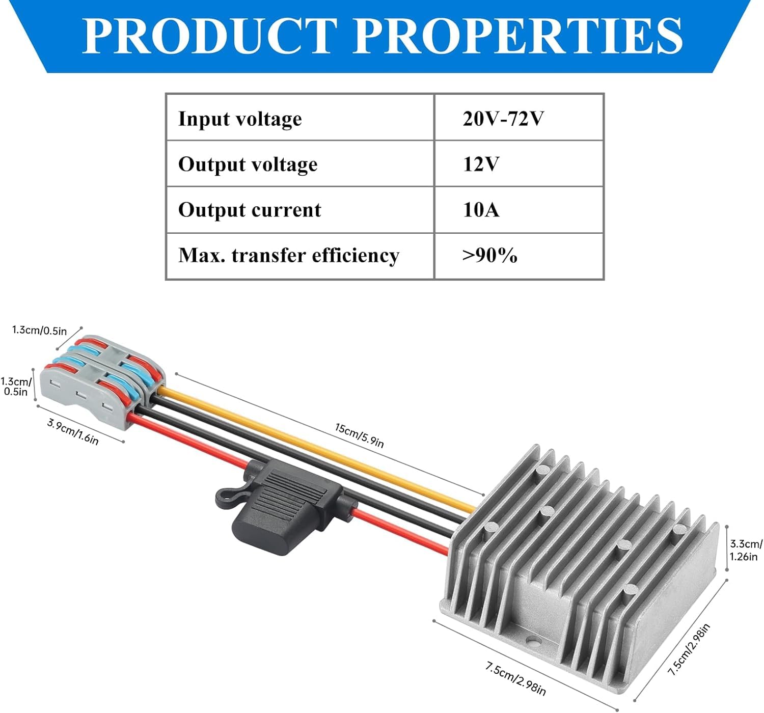 Dc/Dc Converter Buck 20-72V To 12V,Dc/Dc Voltage Converter 24V/36V/48V/60V/72V To 12V 10A 120W Max Power Transformer Waterproof