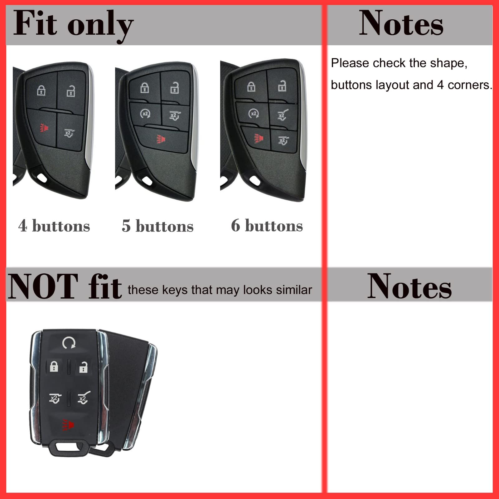 Silicone 6 Buttons Key Fob Cover For 2021 2022 2023 Chevrolet Suburban Tahoe Gmc Sierra Yukon 13541565 13537962 13541567 1353796