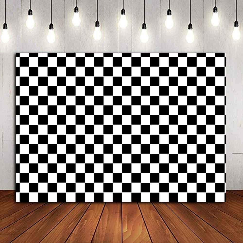 Cosplay Party Banner Checkered Flag Photography Backdrop Vinyl 7X5Ft Photo Background White And Black Racing Checker Texture Gri