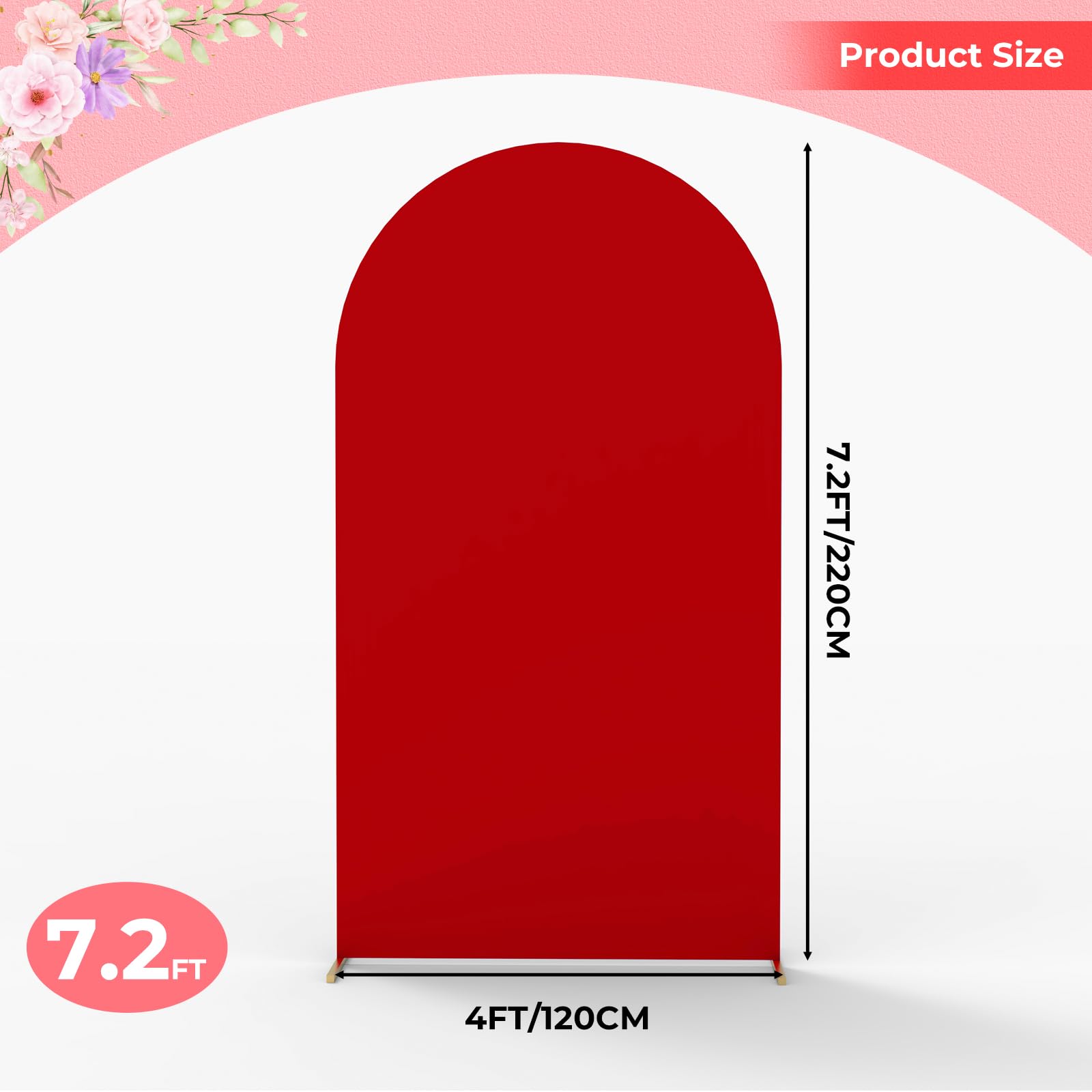 Babenest 7.2Ft Red Wedding Arch Cover, Spandex Fitted Arch Backdrop Cover For Photography, Round Top Chiara Stand Cover For Part