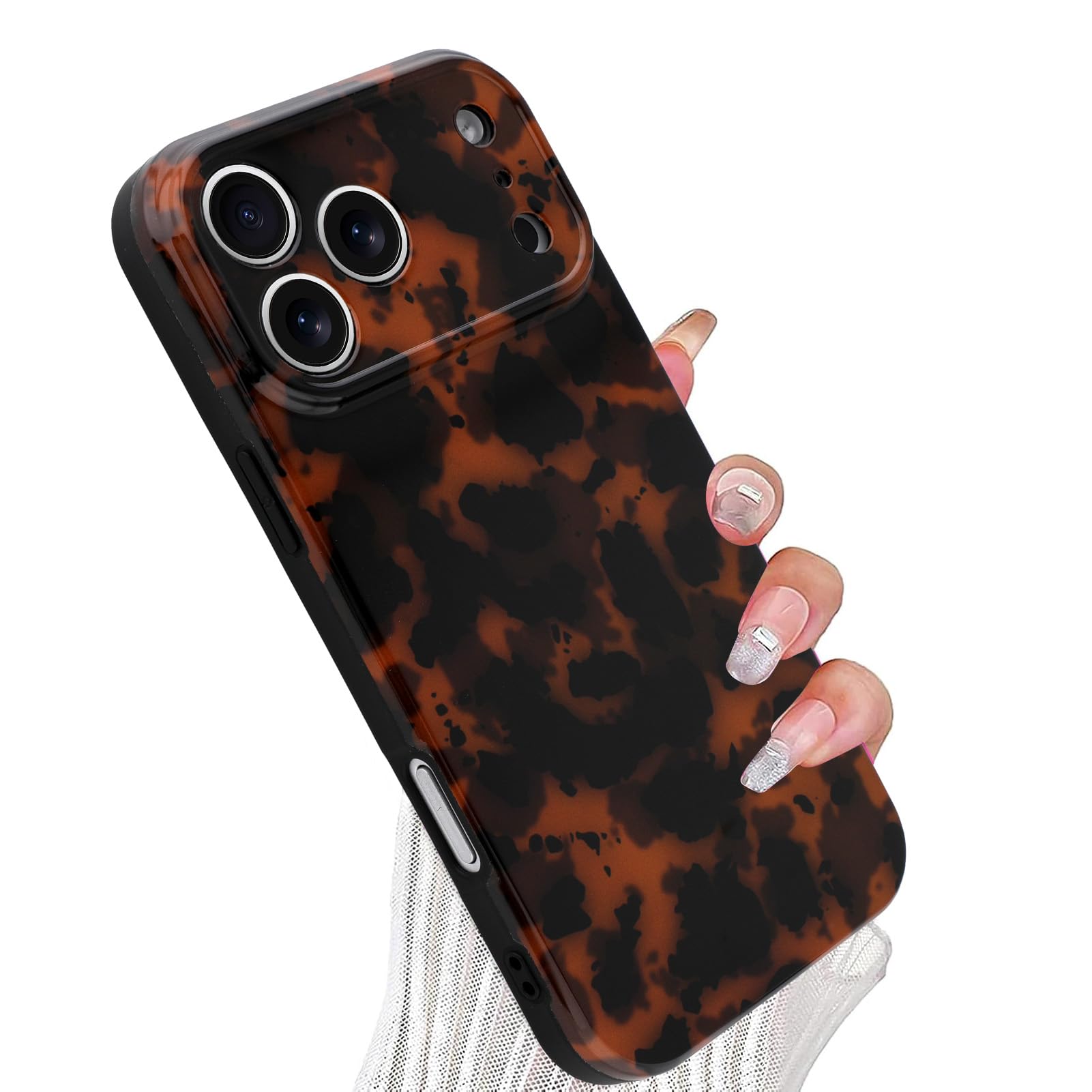 Wlxee Case for iPhone 17 Pro, Stylish Leopard Tortoise Amber Design Slim & Shockproof Translucent Matte Brown Cover with Tortois