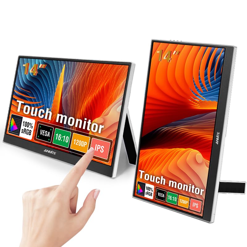 Anmite Portable Touch Monitor 14 Inch Computer Gaming Metal Enclosure Mobile External Display for Laptop Xbox PS4 Phone with Spe