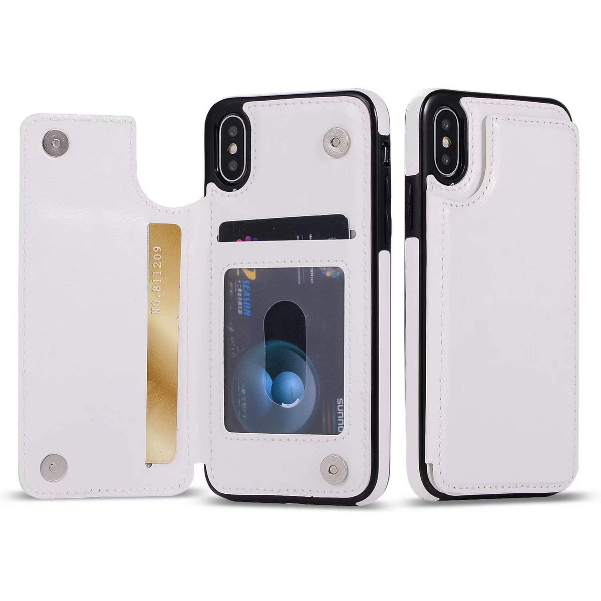 Ueebai Case For Iphone X Xs, Luxury Pu Leather Case With [Two Magnetic Clasp] [Card Slots] Stand Function Durable Soft Tpu Case