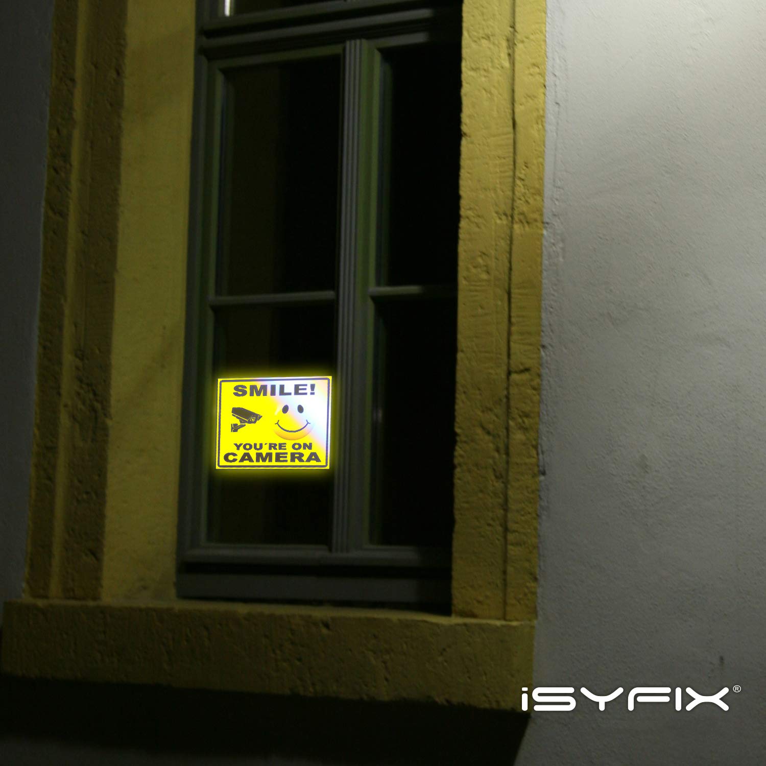 Isyfix Smile You'Re On Camera Reflective Stickers For Home   4 Pack 7X6 Inch   Uv, Weather, Scratch, Fade Resistance, Security C