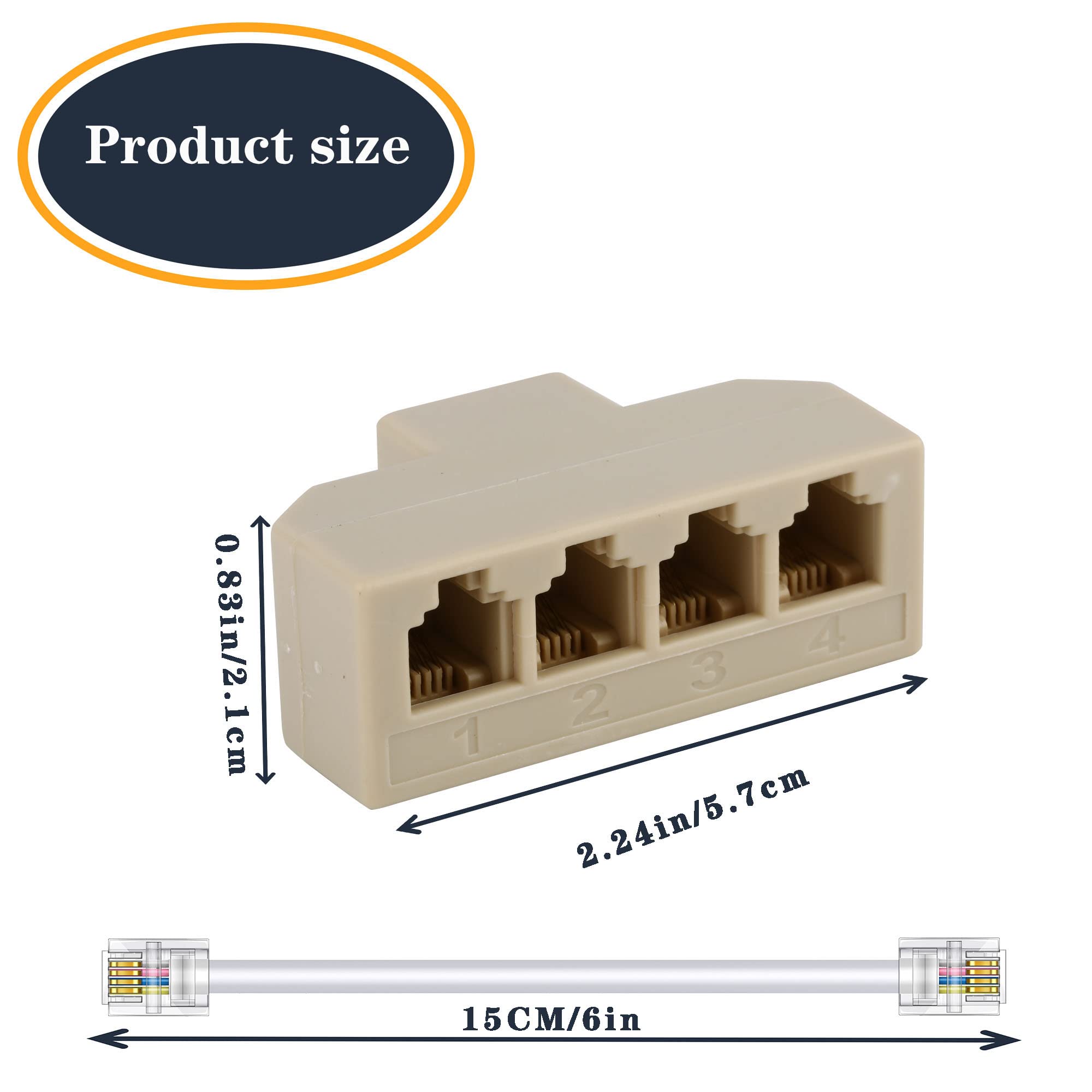 Phone Splitter Way Telephone Adapter Rj11 6P4C Female To Females For Landline And Fax  1Pack (4 Way)