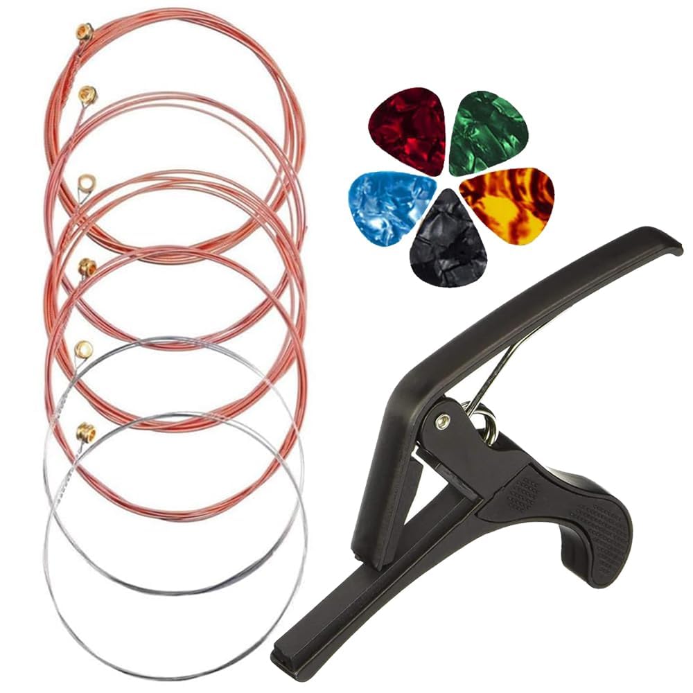 Mg Music Galaxy Guitar String For Acoustic Guitar With Guitar Capo String Set Of 6 Stainless Steel Set With Hollow Ball End Guit