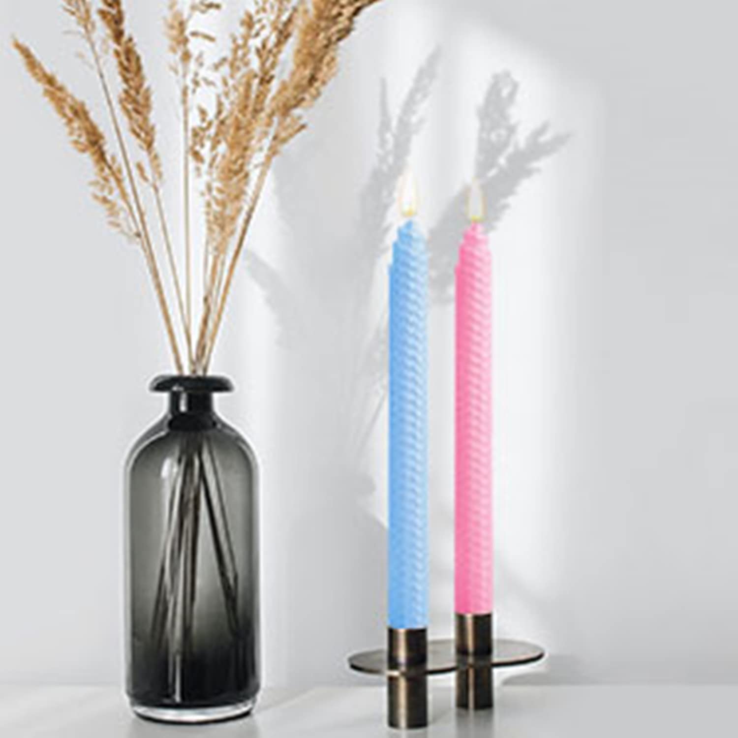 Set Of 12 Beeswax Taper Candles, Ocean Blue,10 Inch Smokeless Flameless Dripless Wax Candles, Long Candles Tall Unscented Driple