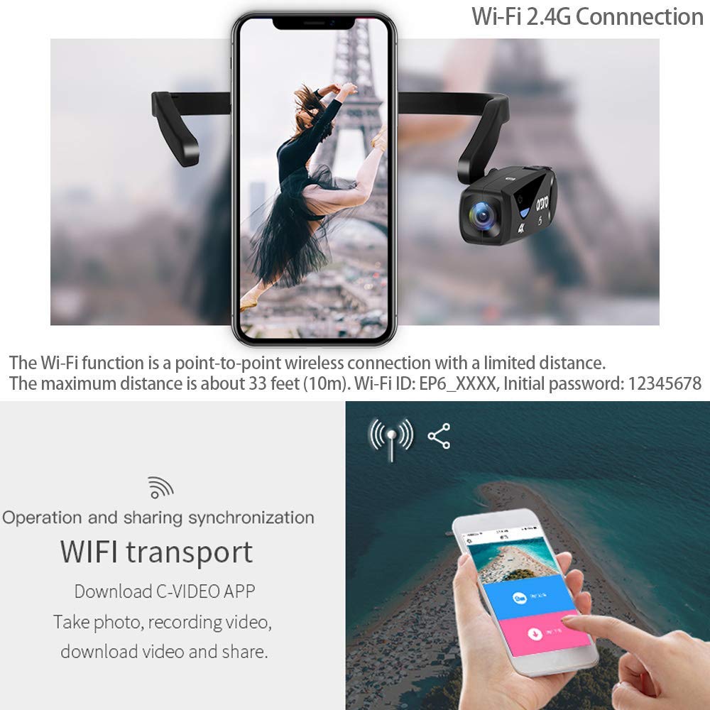 Ordro Camcorder 4K Head Mounted Camera Ep6 Wearable Video Camera Fhd 1080P 60Fps Vlog Camera Recorder Wifi Hands Off Camera Webcam (32Gb Microsdhc U1 Memory Card Included)
