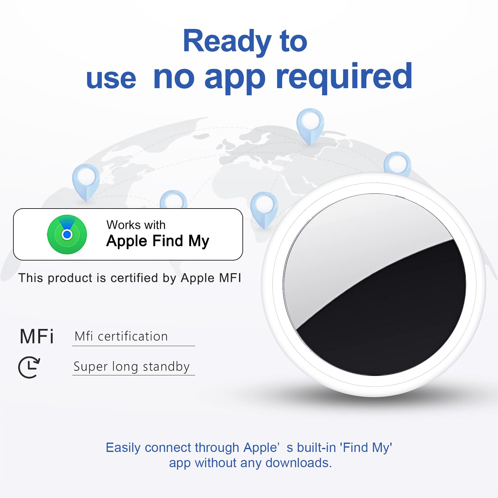 Air Tracker Tag [Apple Mfi Certified] With Find My(Ios Only), Key Finder With No App Needed, Waterproof, 365-Day Standby,Pet Wal
