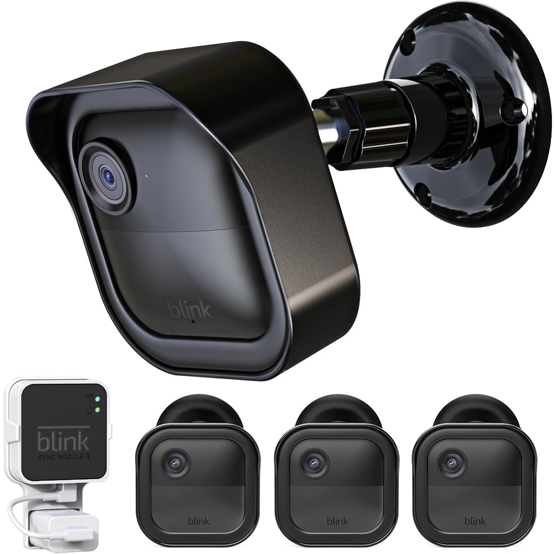 All New Blink Outdoor Camera Housing And Mounting Bracket (4Th Gen And 3Rd Gen), 3 Pack Protective Cover And 360 Degrees Adjustable Mount With Sync Module 2 Outlet Mount (Black)