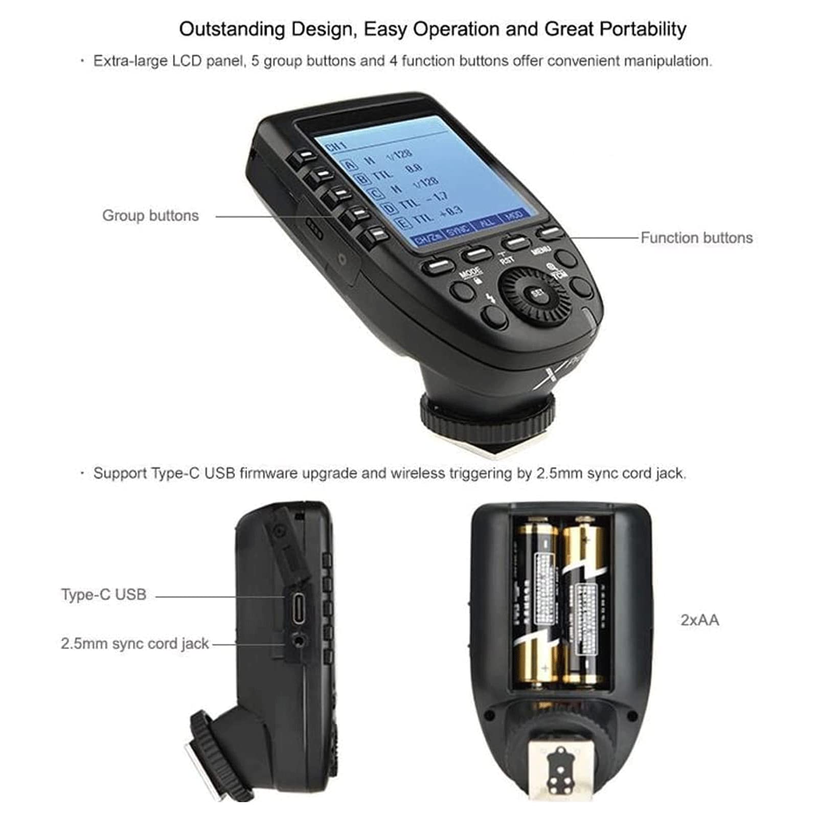 Godox Xpro C Wireless Flash Trigger For Canon E Ttl Camera 2.4G Wireless X System Hss 1/8000S, Lcd Screen Design 5 Dedicated Gro