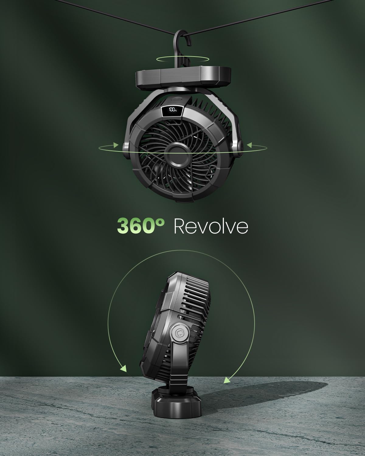 Gaiatop Portable Camping Fan With Led Lantern, 4000Mah 8 Inch Rechargeable Outdoor Tent Fan, 360 Head Rotation, 3 Speed And Quie