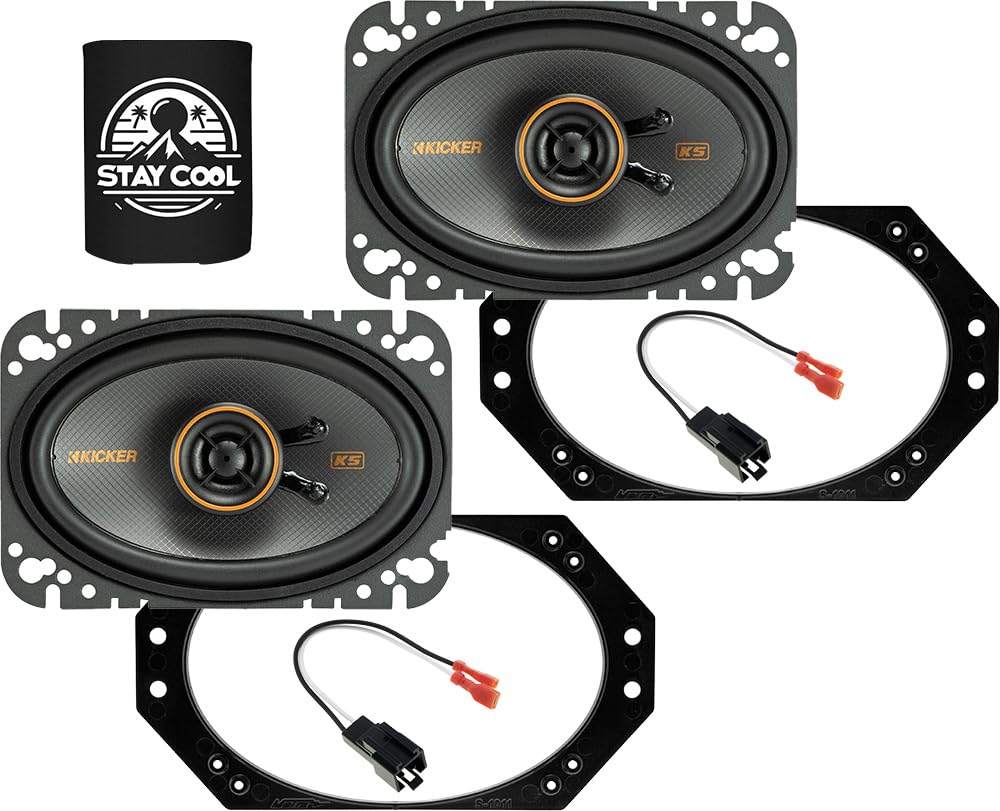 KICKER Speakers 4X6 inch for Jeep Wrangler 1997-2006 Upgrade Kit - Pair of kS Series with Adapters and Harness, Car Audio Front 