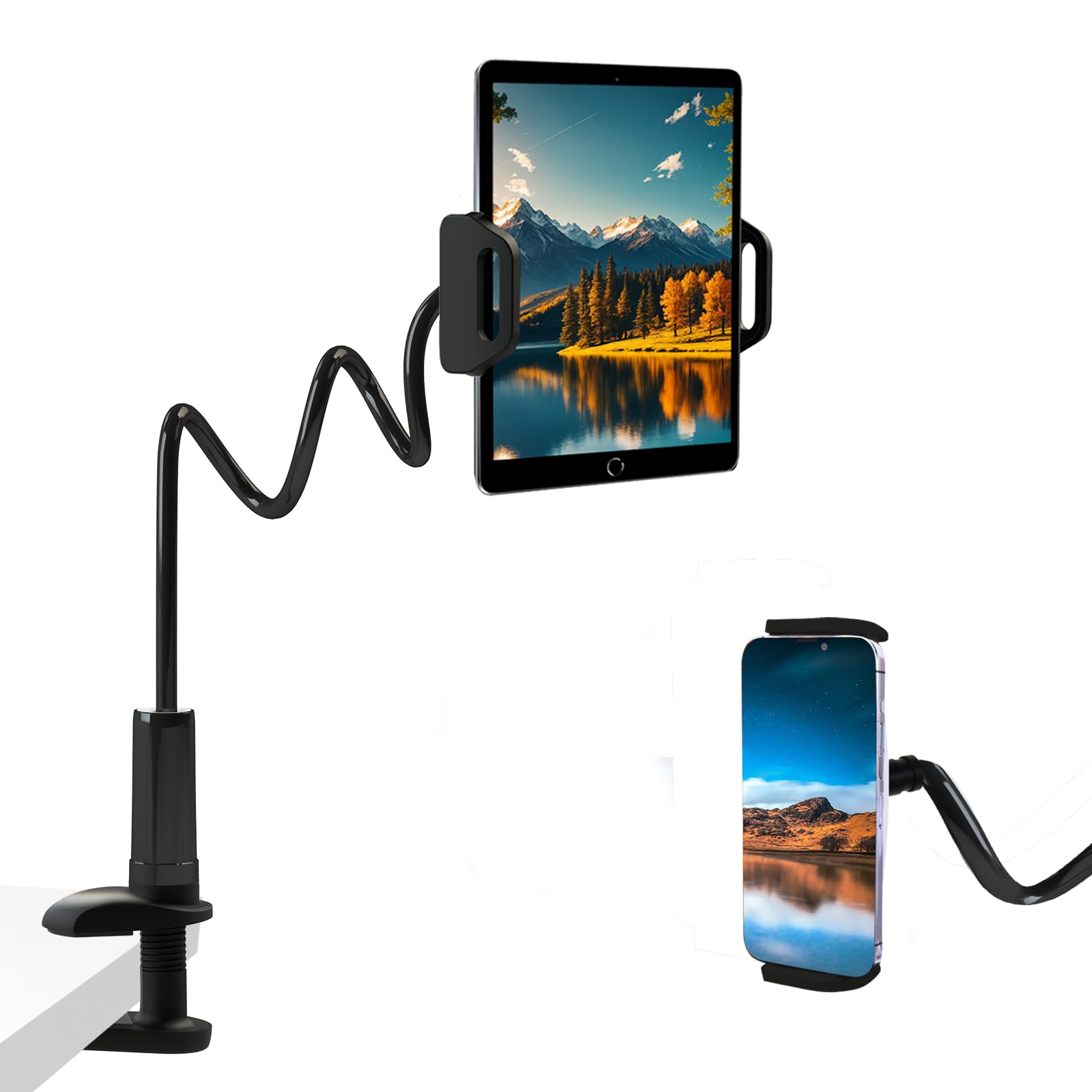 Zuyee Gooseneck Tablet Mount Cell Phone Holder For Bed 4.7 11'' Devices Ipad Clamp Stand Kindle Holder Flexible 30 Inch Arm Clip