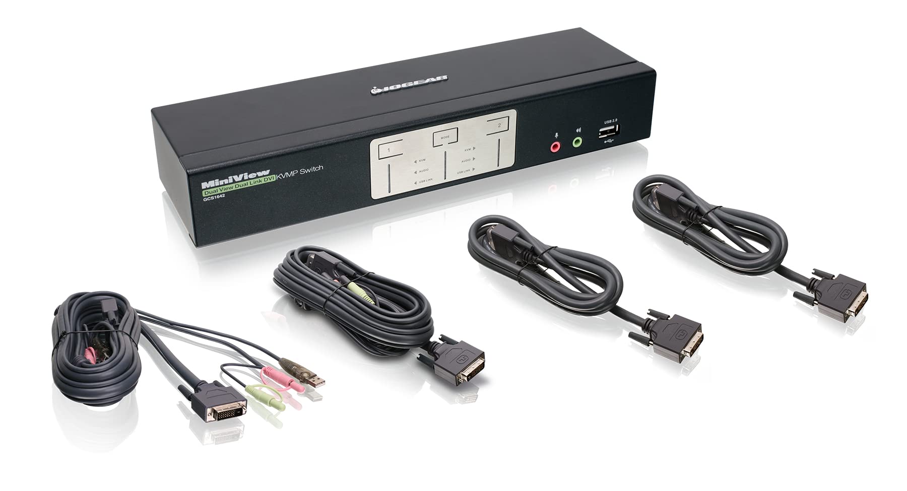 Iogear 2 Port Dual View Dual Link Dvi Kvmp Switch With Audio, W/Full Set Of Cables (Gcs1642 Taa Compliant)
