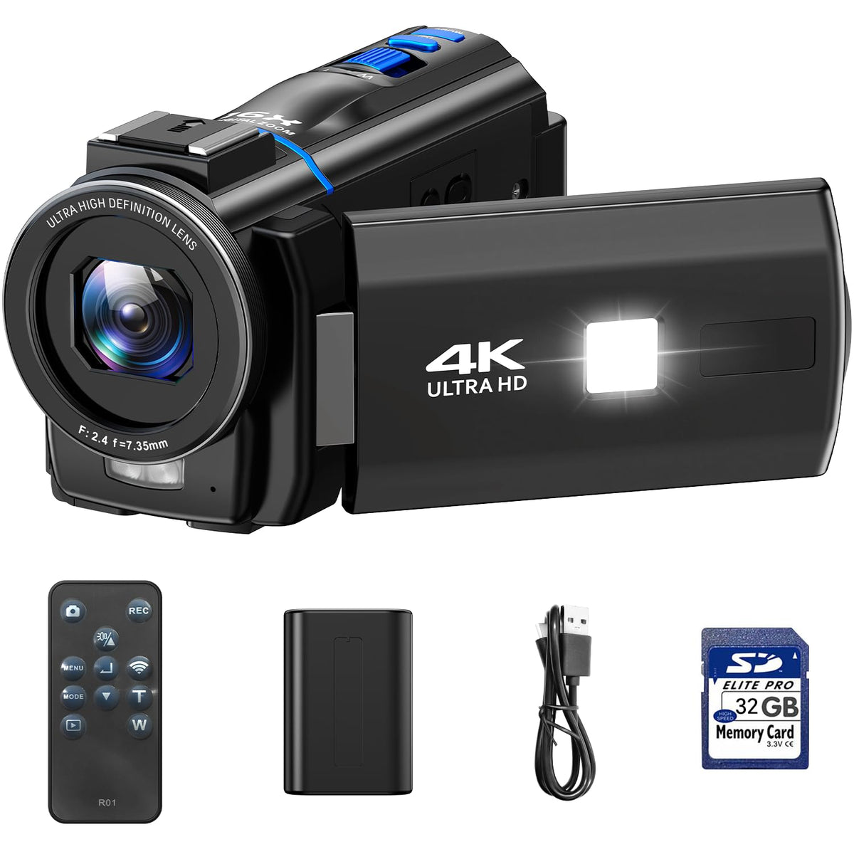 Camworld Video Camera Camcorder 4K 30Fps 48Mp With Ir Night Vision, 16X Digital Zoom Cam Corder 3.0'' 270? Rotation Touch Screen
