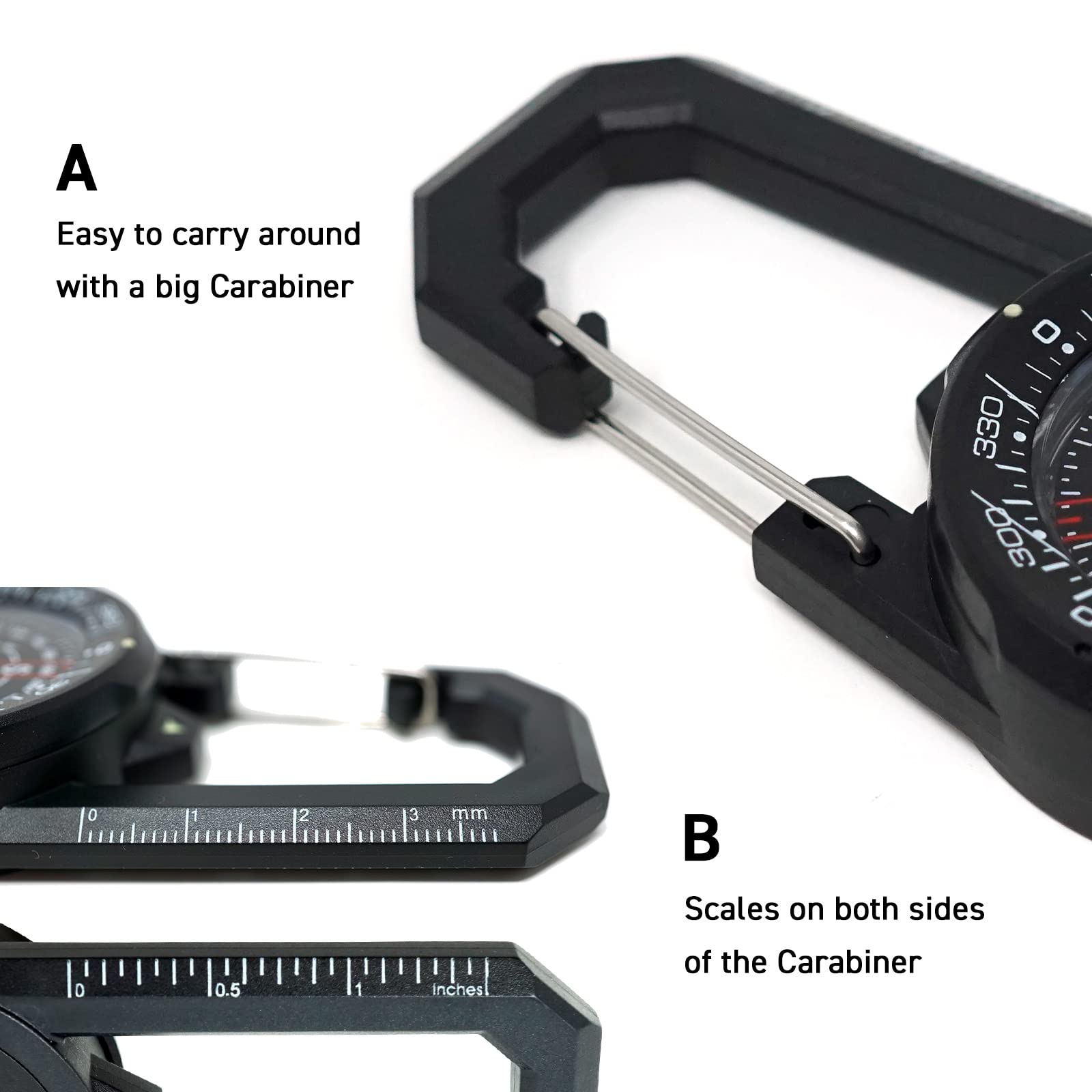 Polaris Tough Clip On Compass 60M Waterproof With Rotating Bezel Water Resistant For Outdoor Hiking Survival Backpack Climbing O